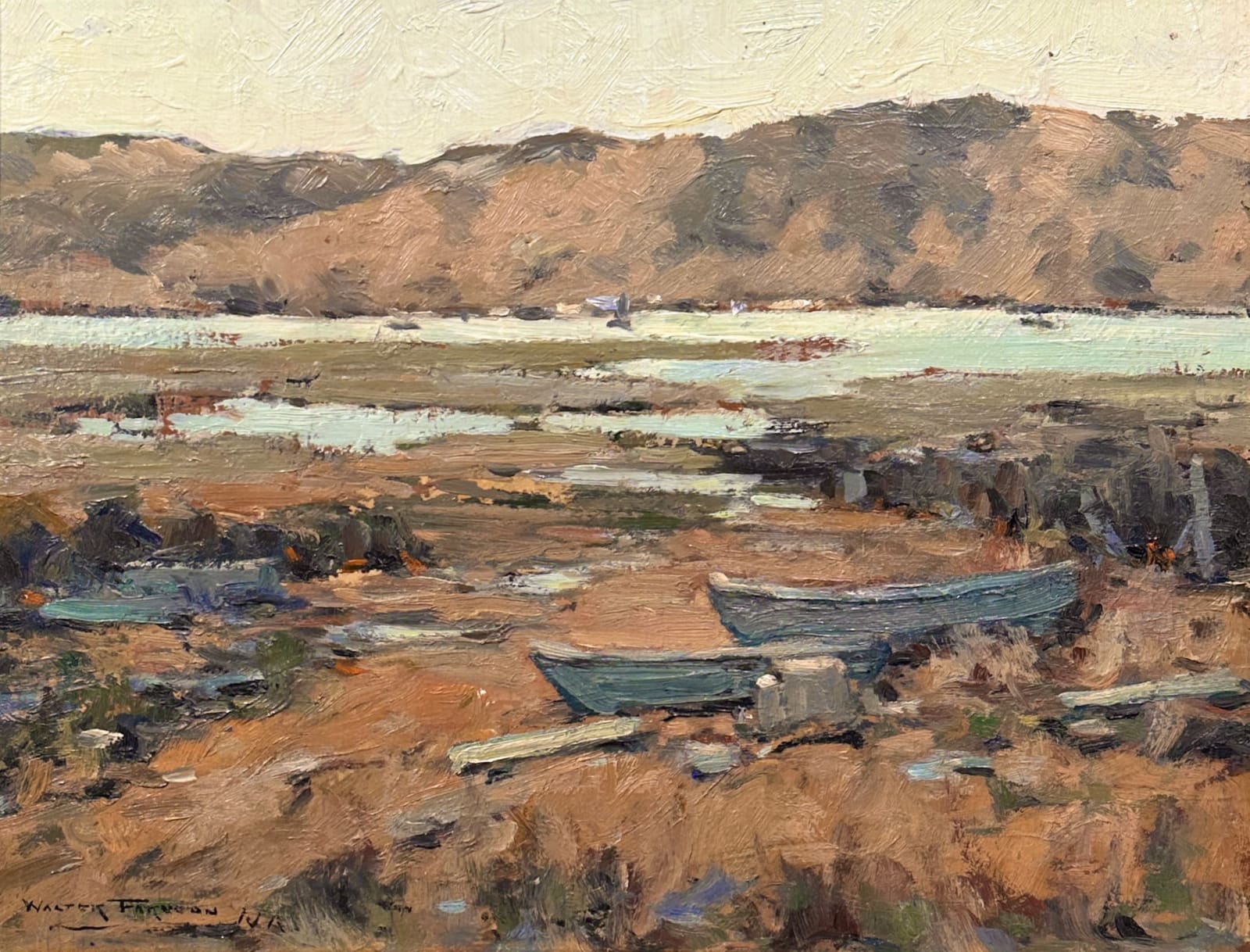 Walter Farndon (1876-1964), Boats on the Marsh - Pntg on the back
