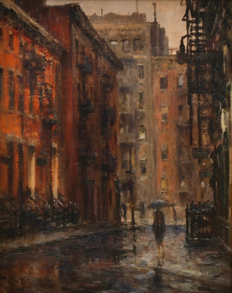Alfred S. Mira (1900-1981), Rain (Gay Street, Greenwich Village, Manhattan)