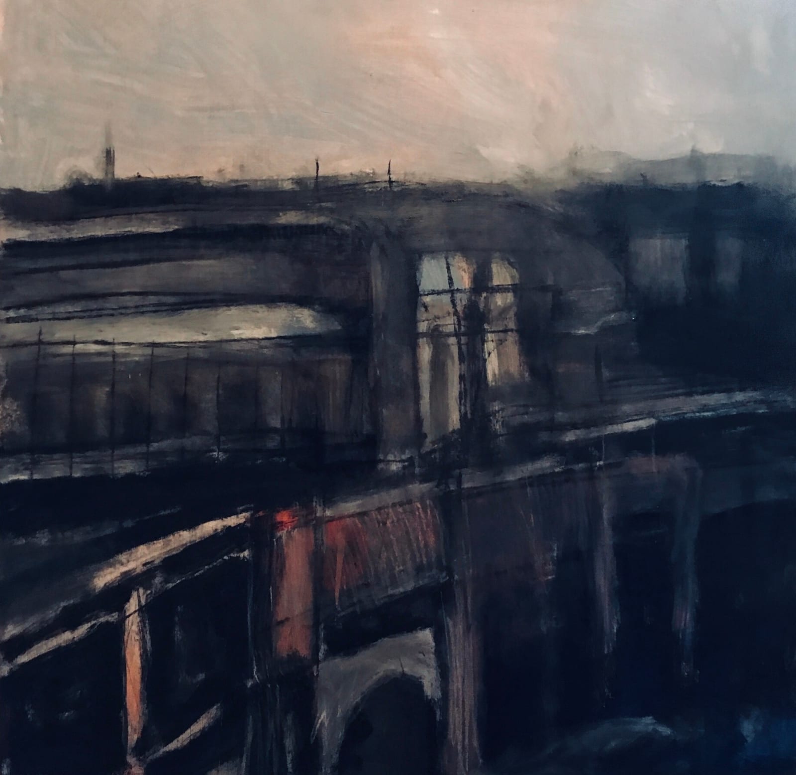 Ian Mood, Approaching Piccadilly, oil on board