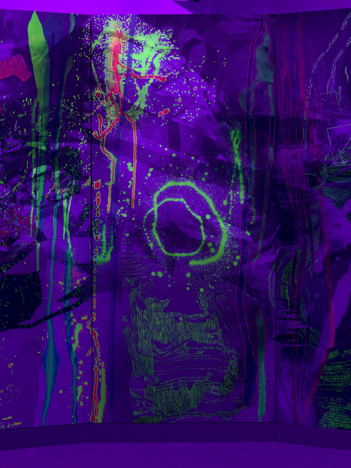 Alison Goodyear, Panel 4 of the Grotto Decaptych Under UV Light, 2020