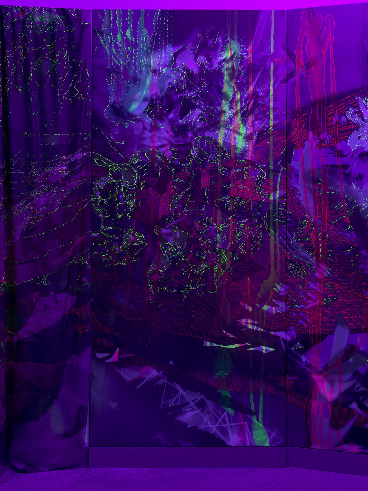Alison Goodyear, Panel 7 of the Grotto Decaptych Under UV Light, 2020