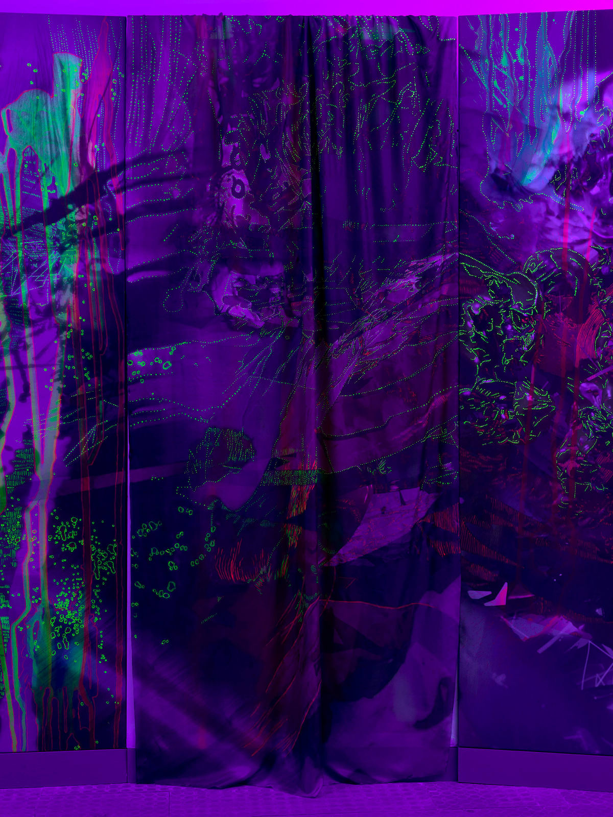 Alison Goodyear, Panel 6 of the Grotto Decaptych Under UV Light, 2020