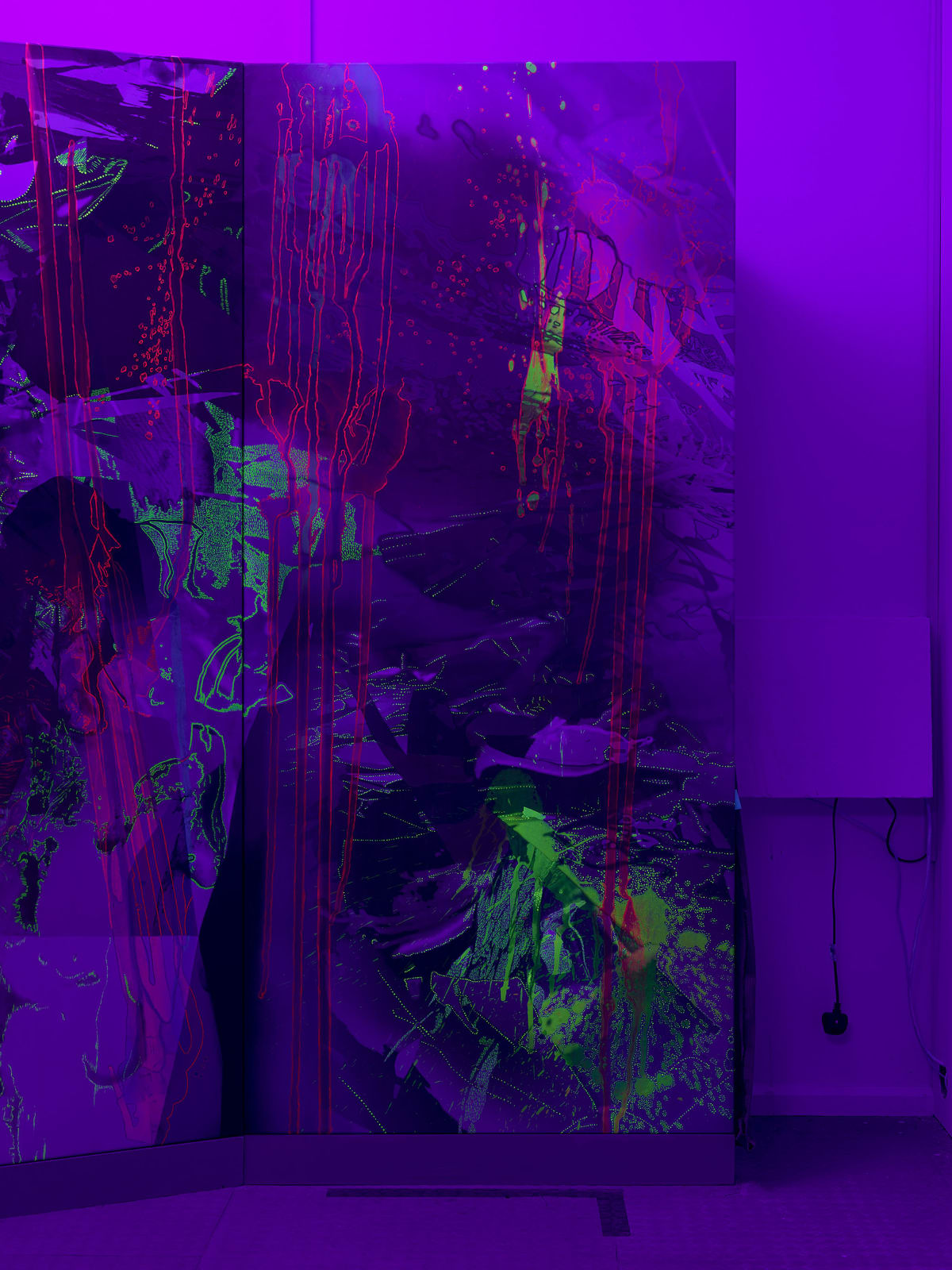 Alison Goodyear, Panel 10 of the Grotto Decaptych Under UV Light, 2020