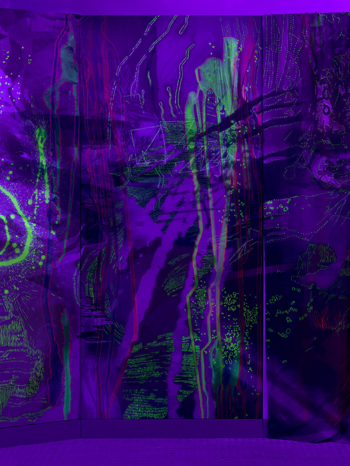 Alison Goodyear, Panel 5 of the Grotto Decaptych Under UV Light, 2020
