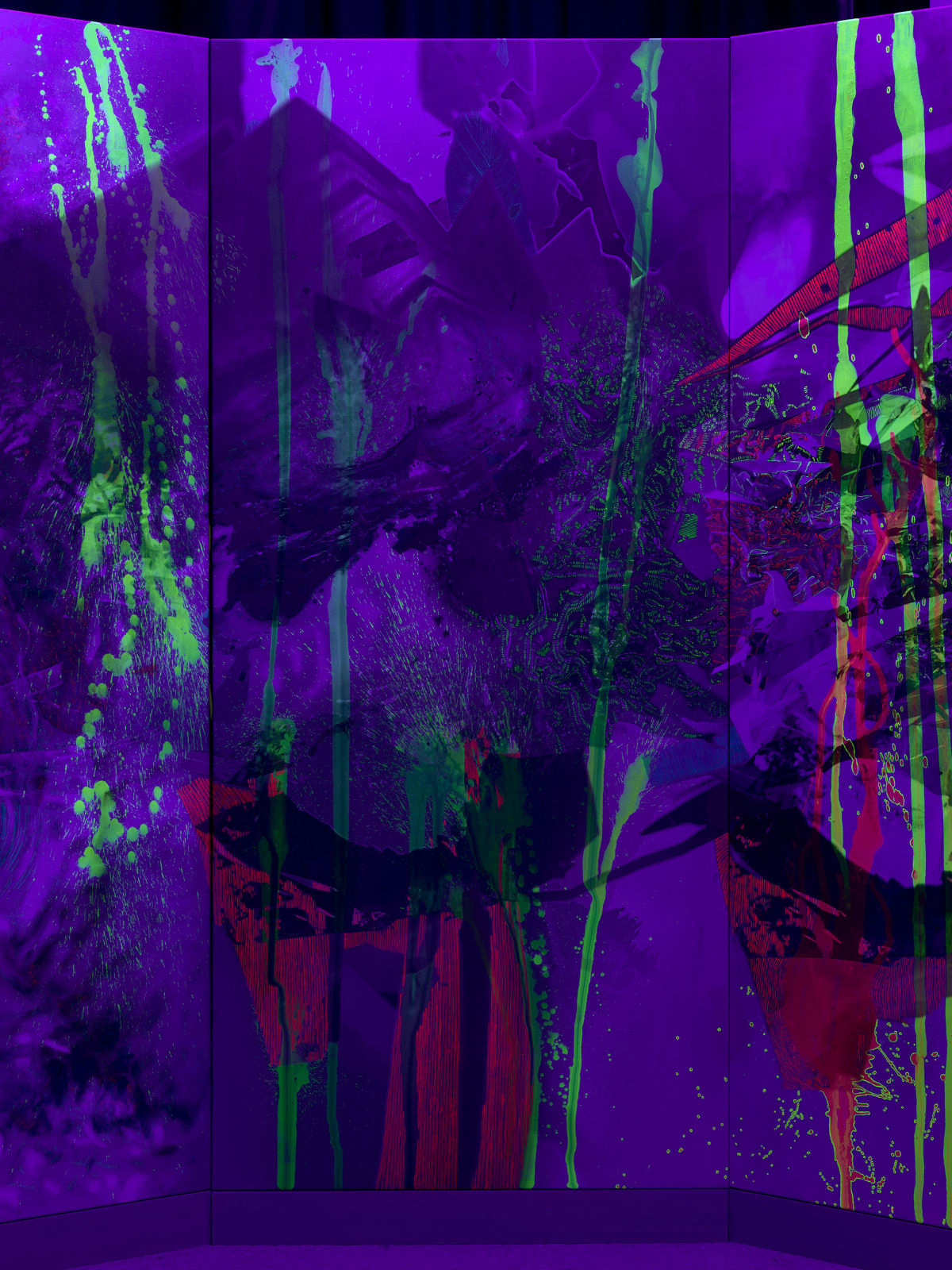 Alison Goodyear, Panel 2 of the Grotto Decaptych Under UV Light, 2020