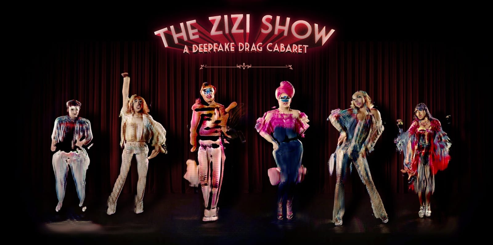 Jake Elwes, Zizi Show 2020, montage of deepfake drag artists, 2020