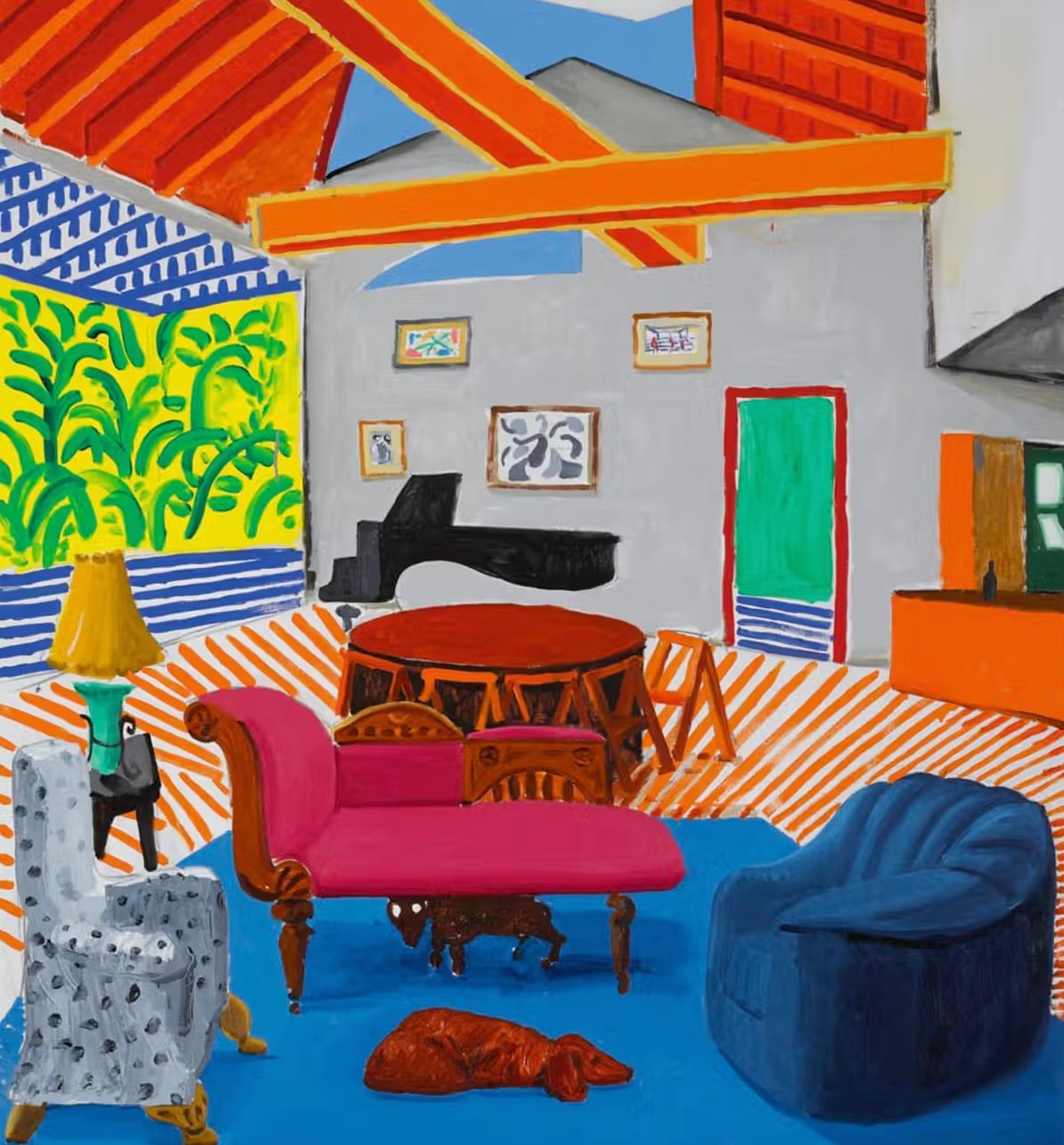 David Hockney, Montcalm Interior With 2 Dogs, 1988