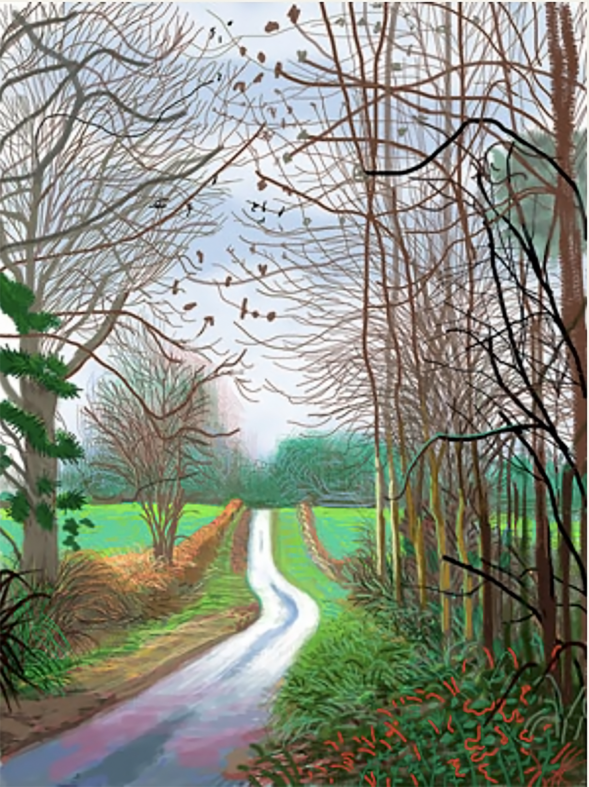David Hockney, The Arrival of Spring in Woldgate, East Yorkshire, 29 December, No.1 2011, 2011