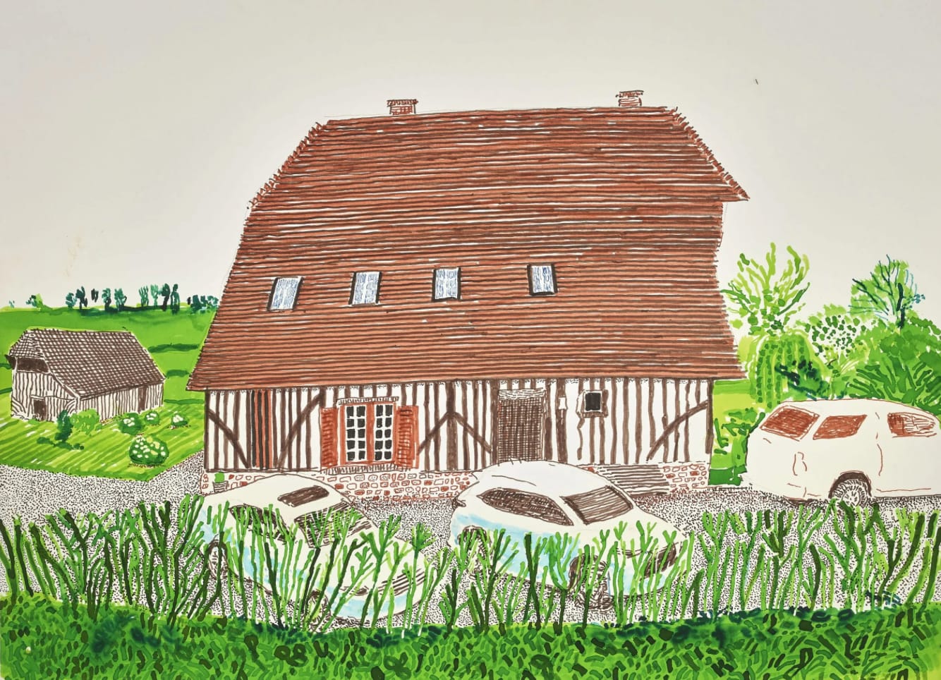 David Hockney, In Front of House Looking South, 2019