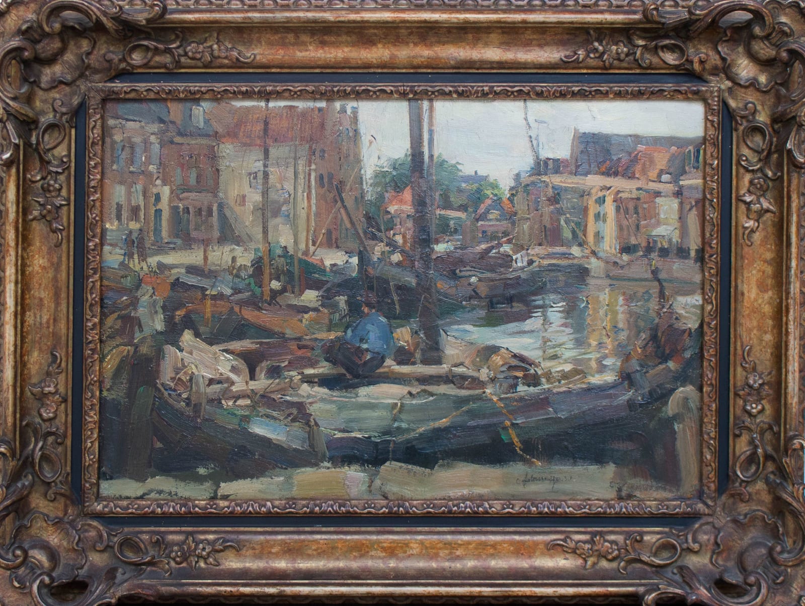 Carl Fahringer, Fischerboote im Hafen, 1930