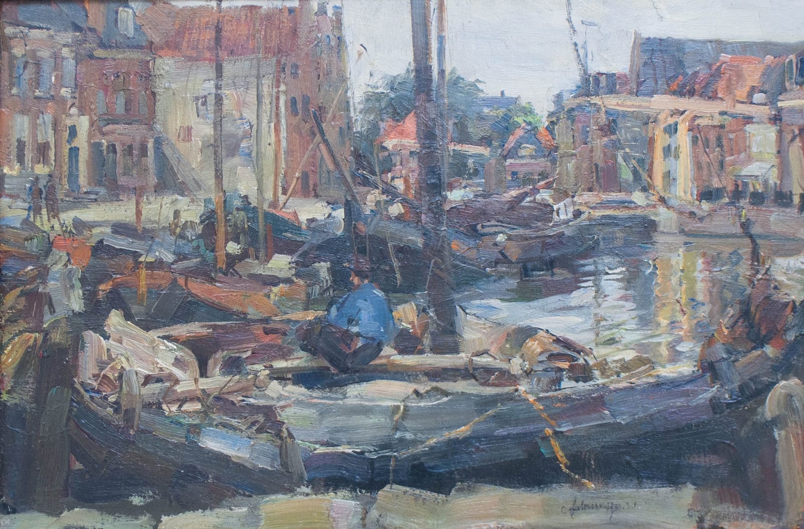 Carl Fahringer, Fischerboote im Hafen, 1930