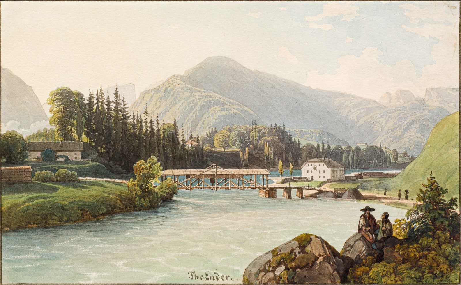 Thomas Ender, Die gedeckte Brücke in Ischl, 1823/1824