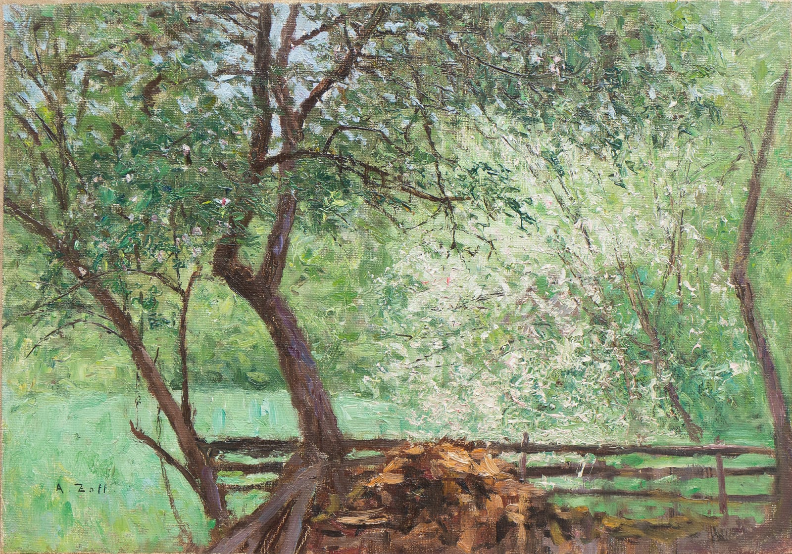 Alfred Zoff, Blühende Bäume in Pöllau, 1920