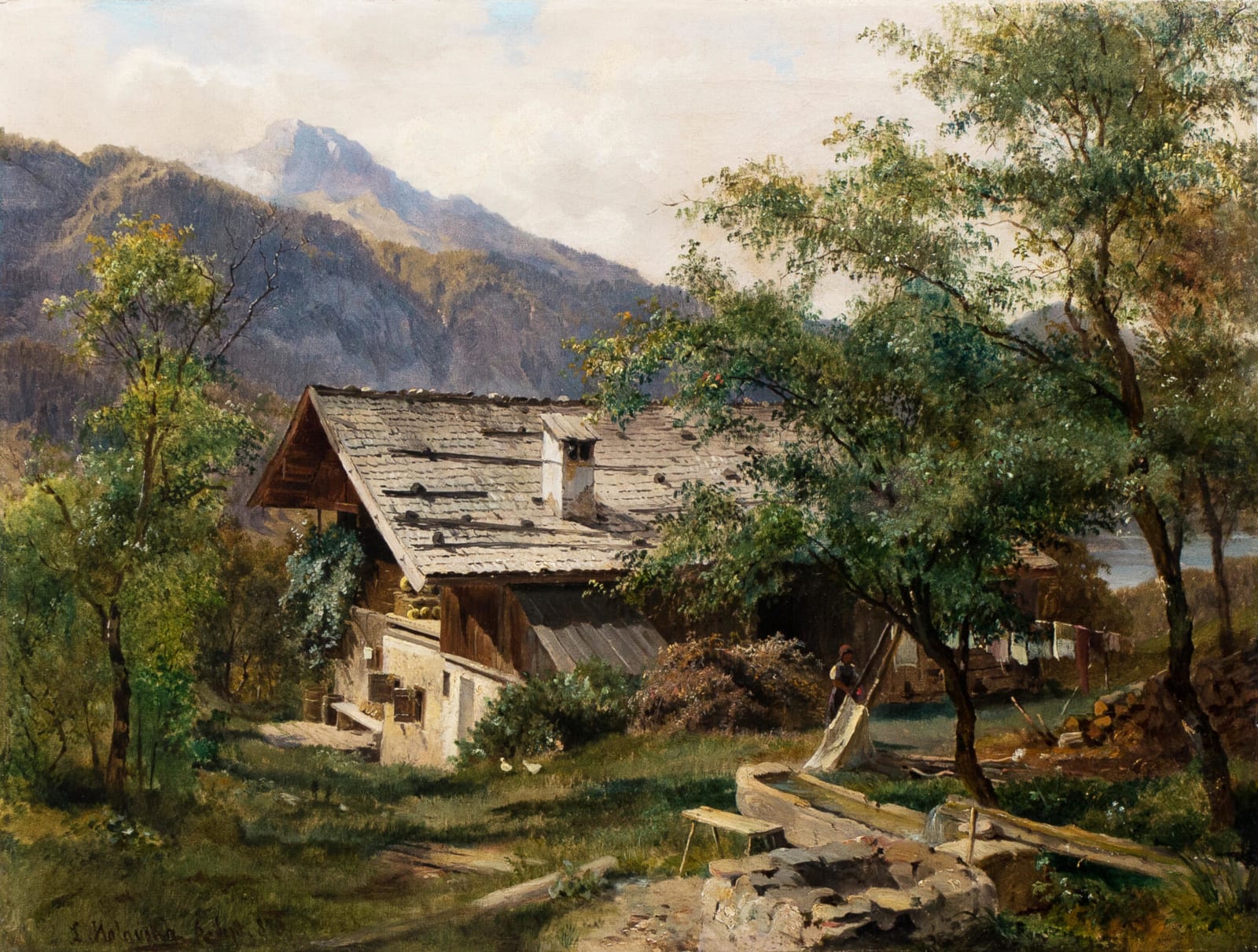 Ludwig Halauska, Gehöft an einem See, 1870