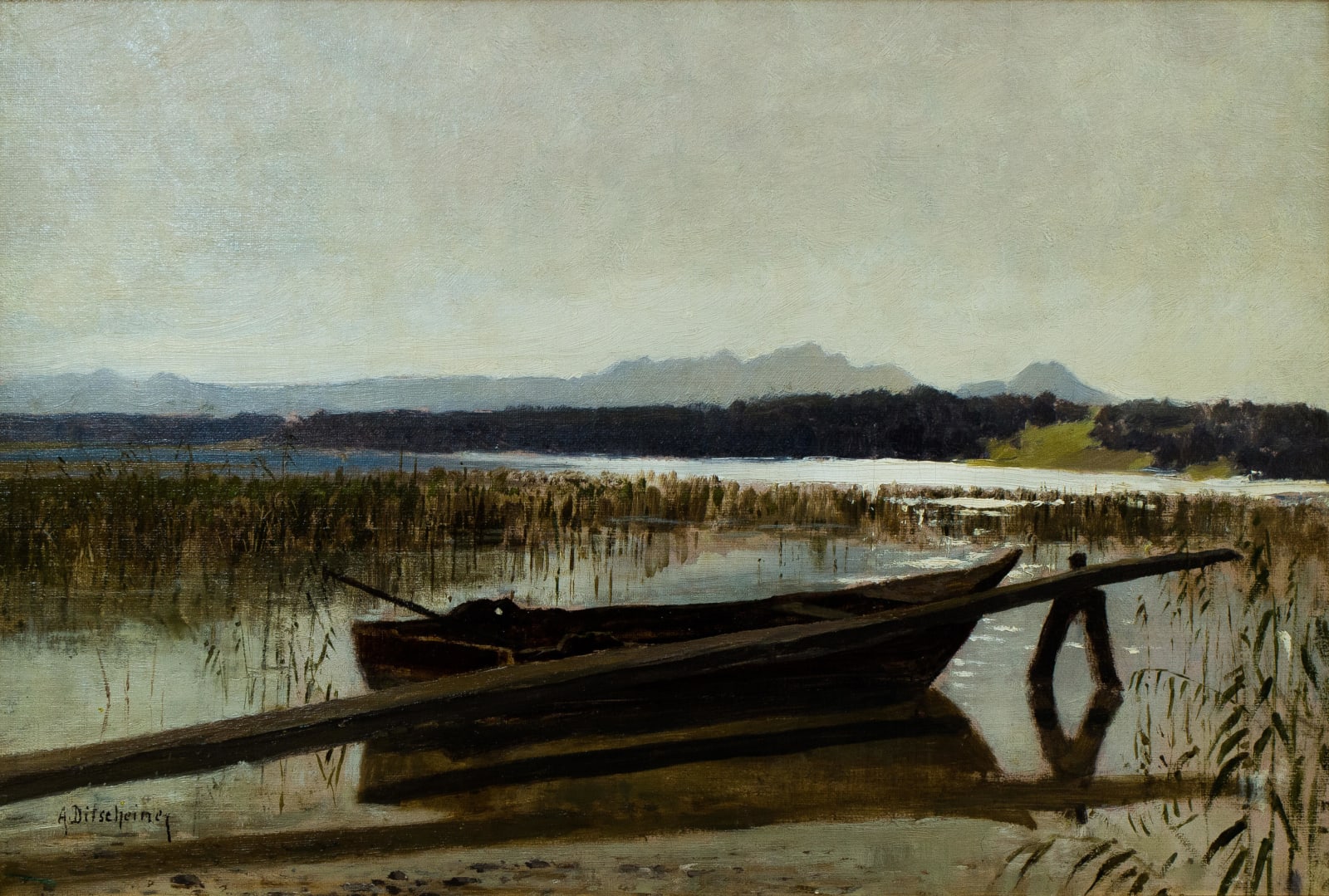 Gustav Adolf Ditscheiner, Blick auf den Chiemsee mit Boot