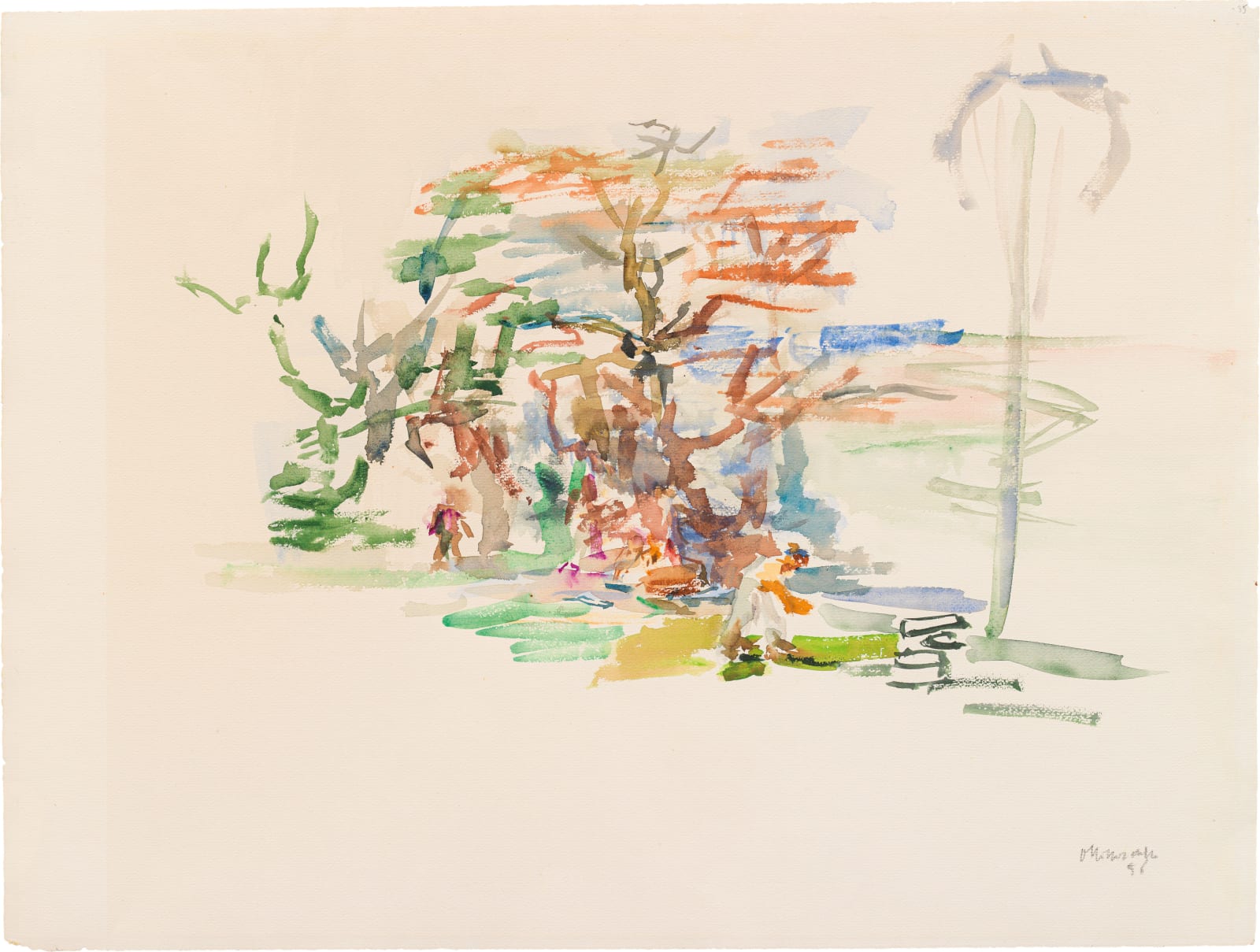 Oskar Kokoschka, Landschaft am See (Im Garten von Villeneuve), 1956