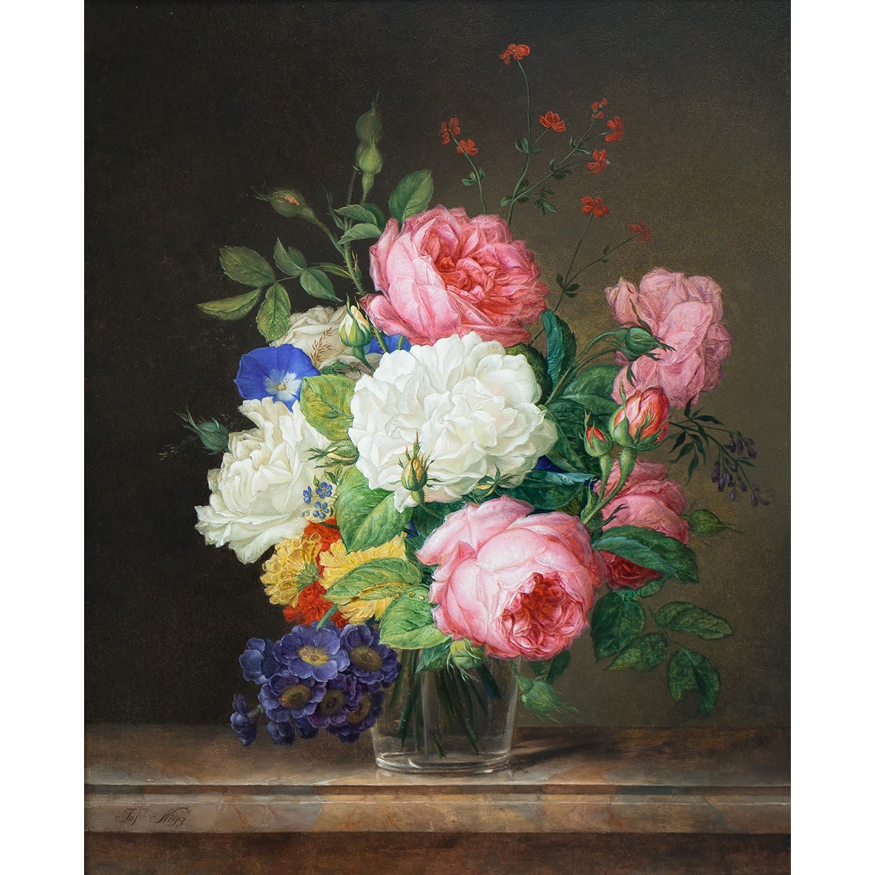 Joseph Nigg, Blumenstück in Glasvase, um 1840