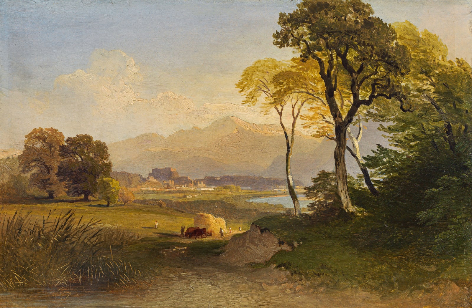 Johann Fischbach, Blick auf Salzburg vom Fuß des Plainbergs aus, 1848