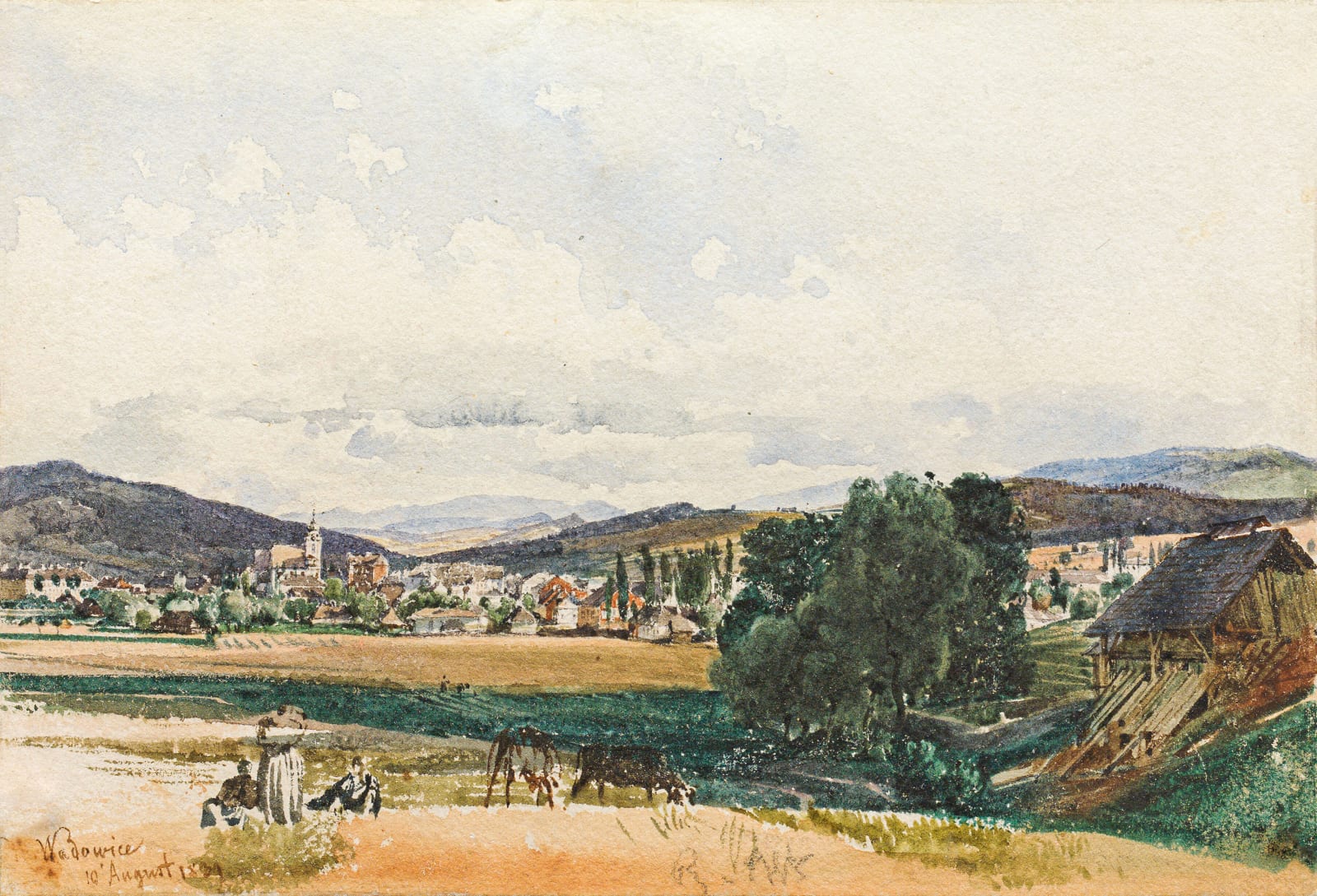 Rudolf von Alt, Blick über die Felder auf Wadowice, 1839