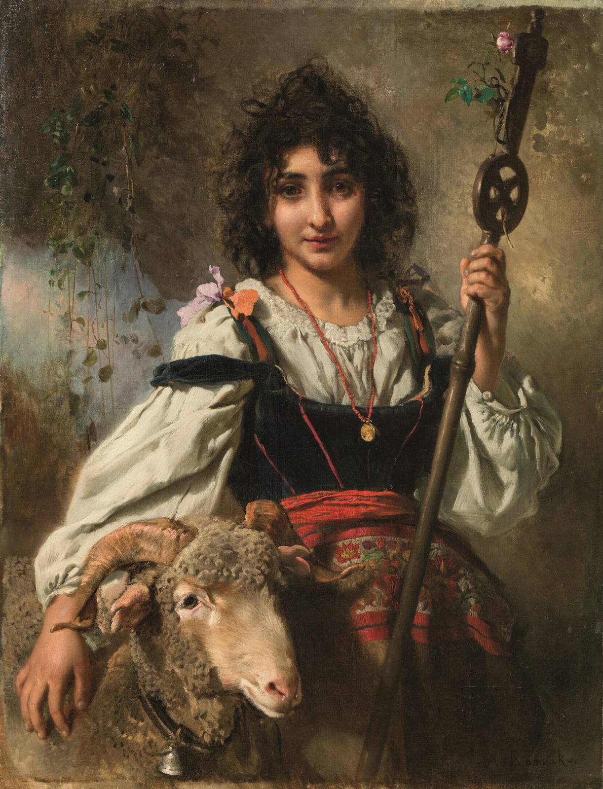 Anton Romako, Italienische Hirtin mit Widder, um 1871