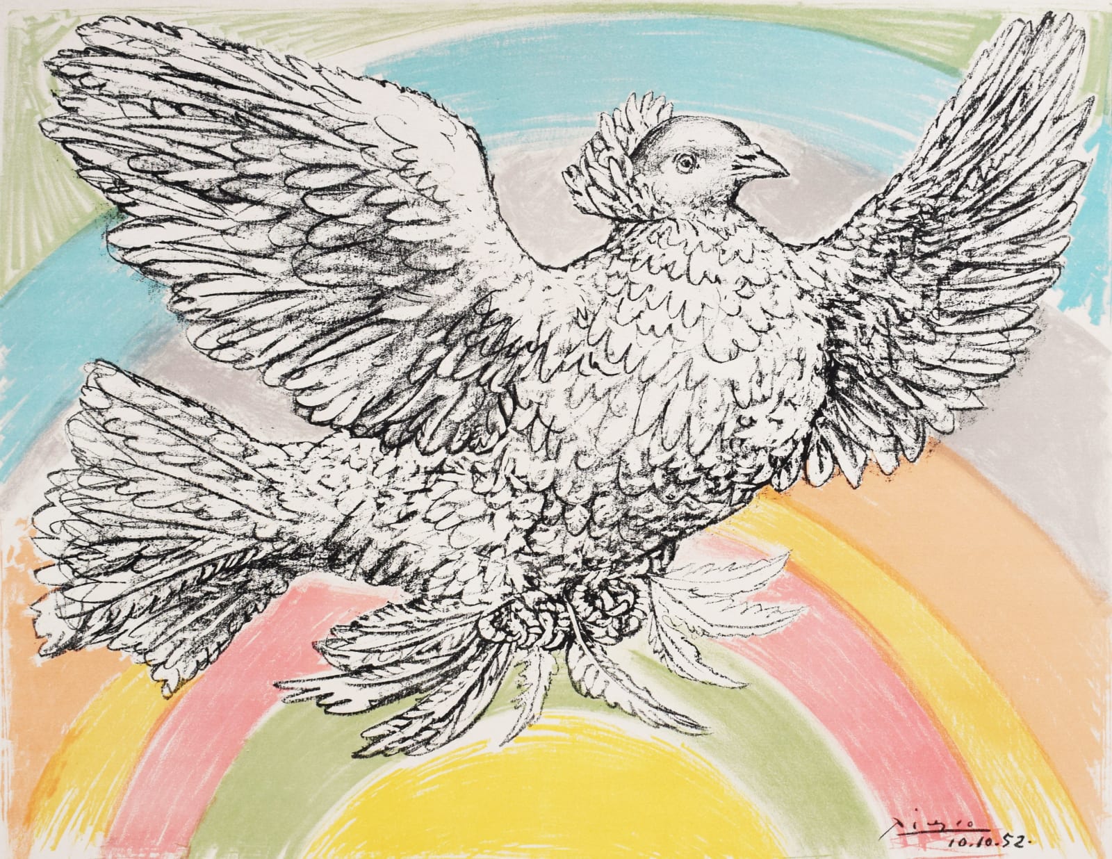 PABLO PICASSO, Flying Dove (with Rainbow) | La Colombe Volante (à l'arc-en-ciel), 1952