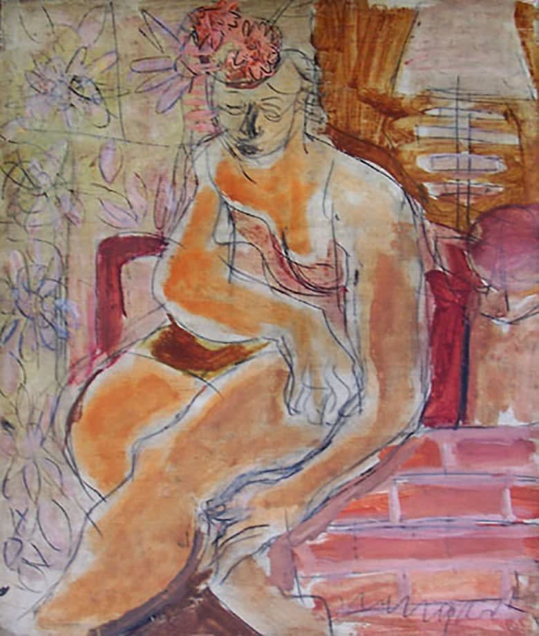 JOACHIM WEINGART, Seated Woman with Flowery Hat, ca. 1925
