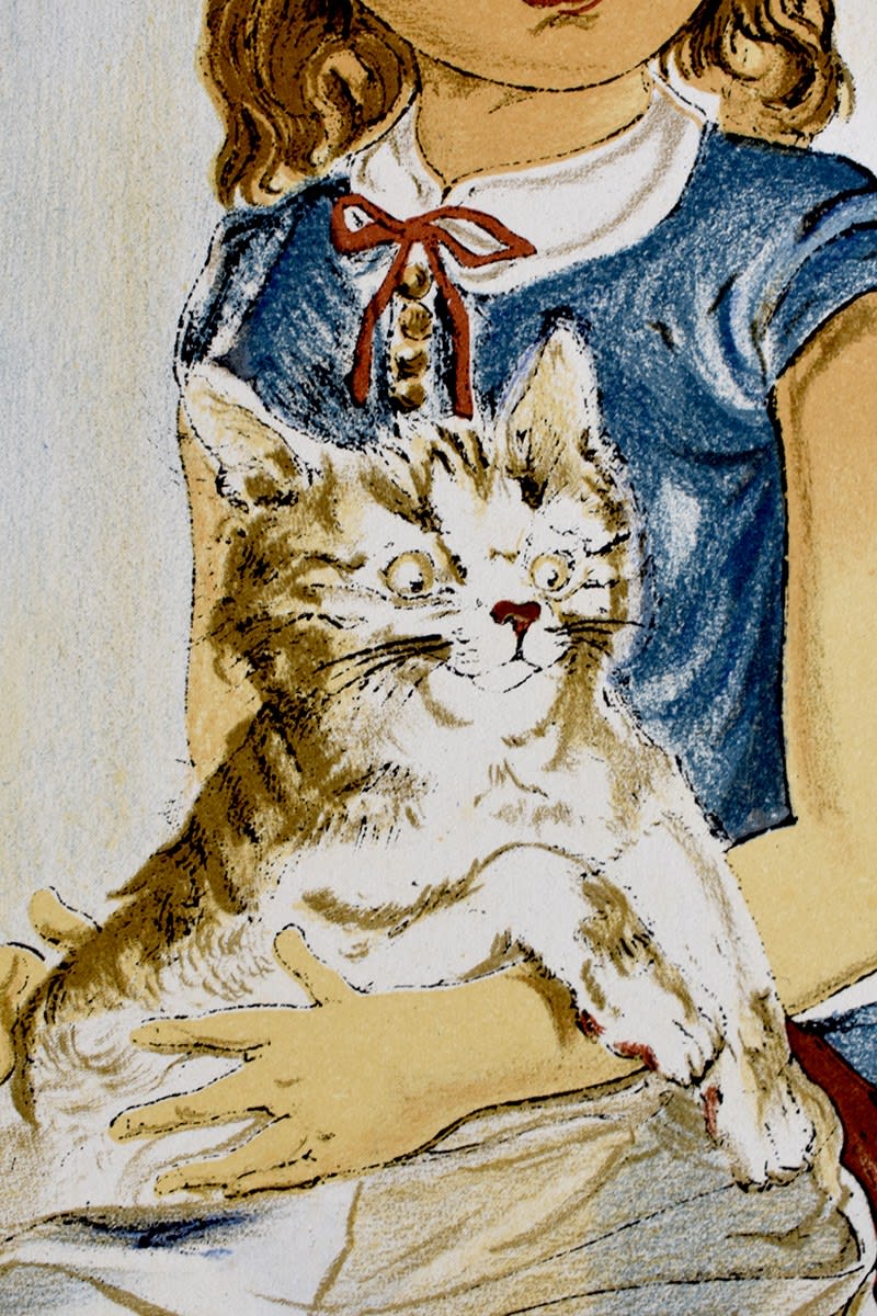 TSUGOUHARU FOUJITA, Young girl sitting with a cat | Jeune fille assise avec un chat, 1956