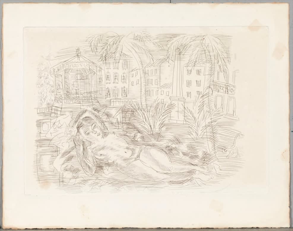 RAOUL DUFY, Reclining Nude and Palm Trees in the Cote D’Azur / Nu couché aux palmiers avec fond de Côte d’Azur, ca. 1933