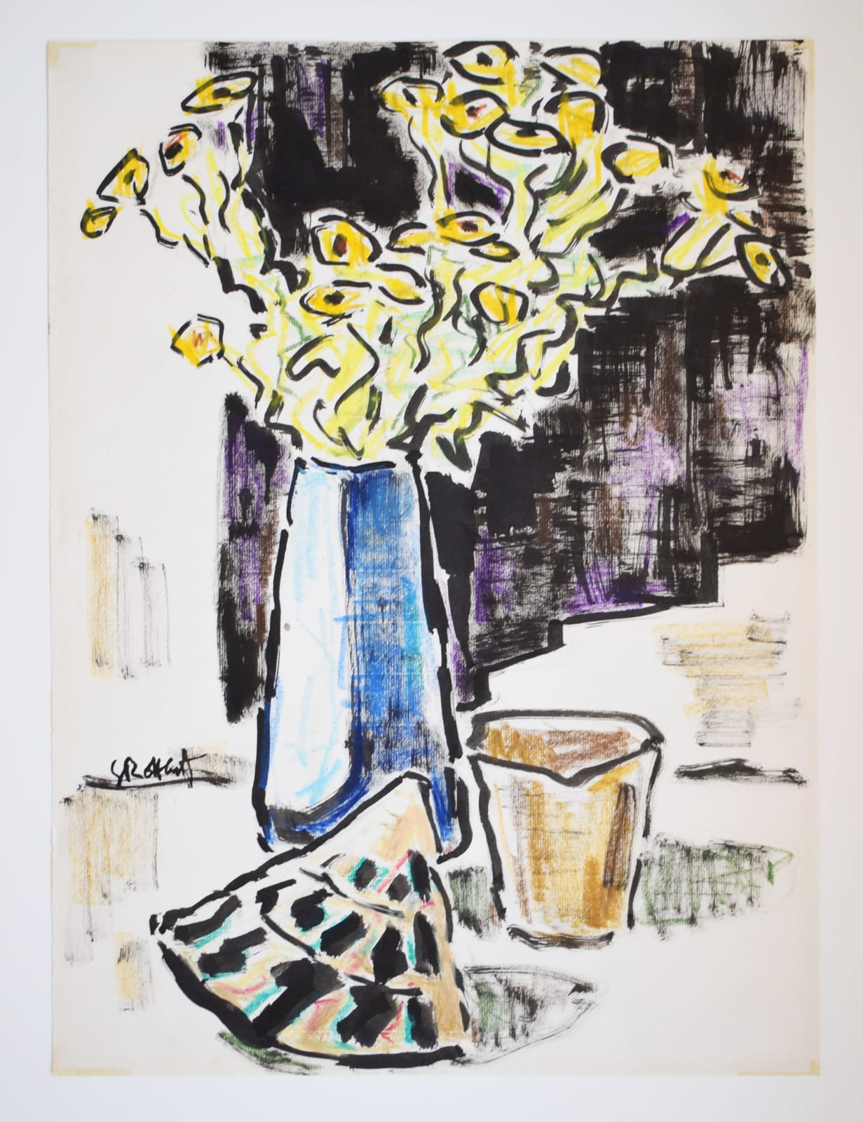 KARL SCHMIDT-ROTTLUFF, Vase with Yellow Flowers and Seasnail Shell | Vase mit gelben Bluten und Meeresschnecken, circa 1965-69