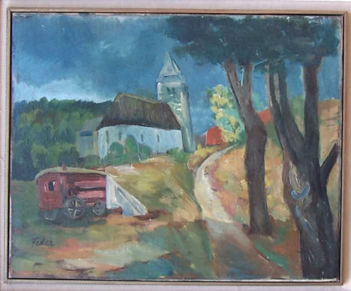 ADOLPHE FEDER, Village Landscape with Carriage, ca. 1930