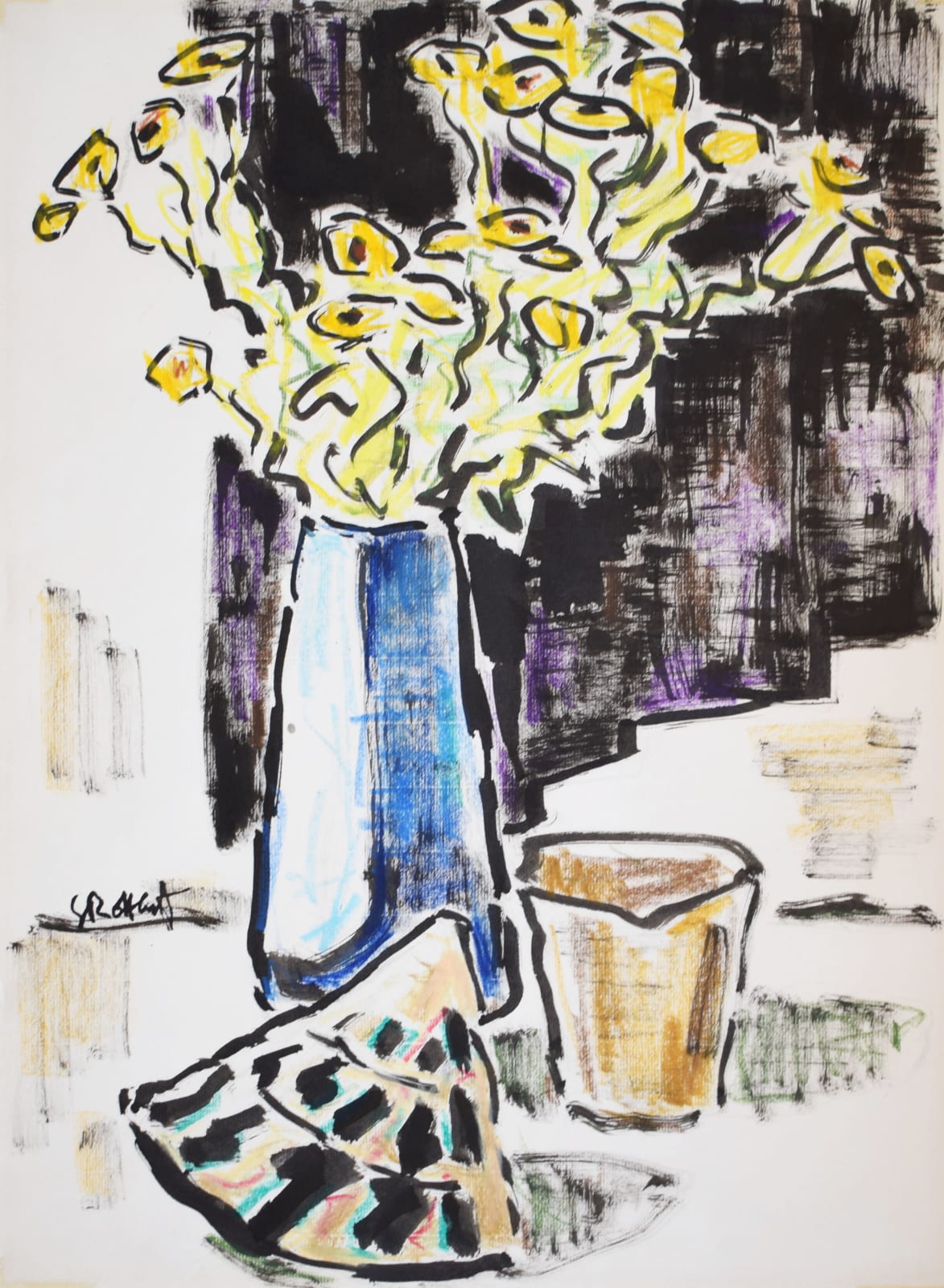 KARL SCHMIDT-ROTTLUFF, Vase with Yellow Flowers and Seasnail Shell | Vase mit gelben Bluten und Meeresschnecken, circa 1965-69