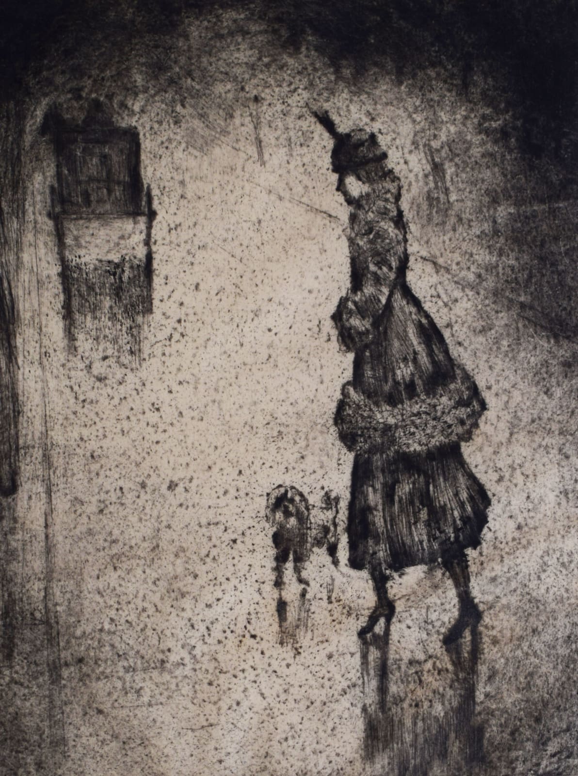 LESSER URY, Lady with a Poodle on a Rainy Street (Carriage to the Left) | Dame mit Pudel auf regennasser Straße (Droschke links), 1921
