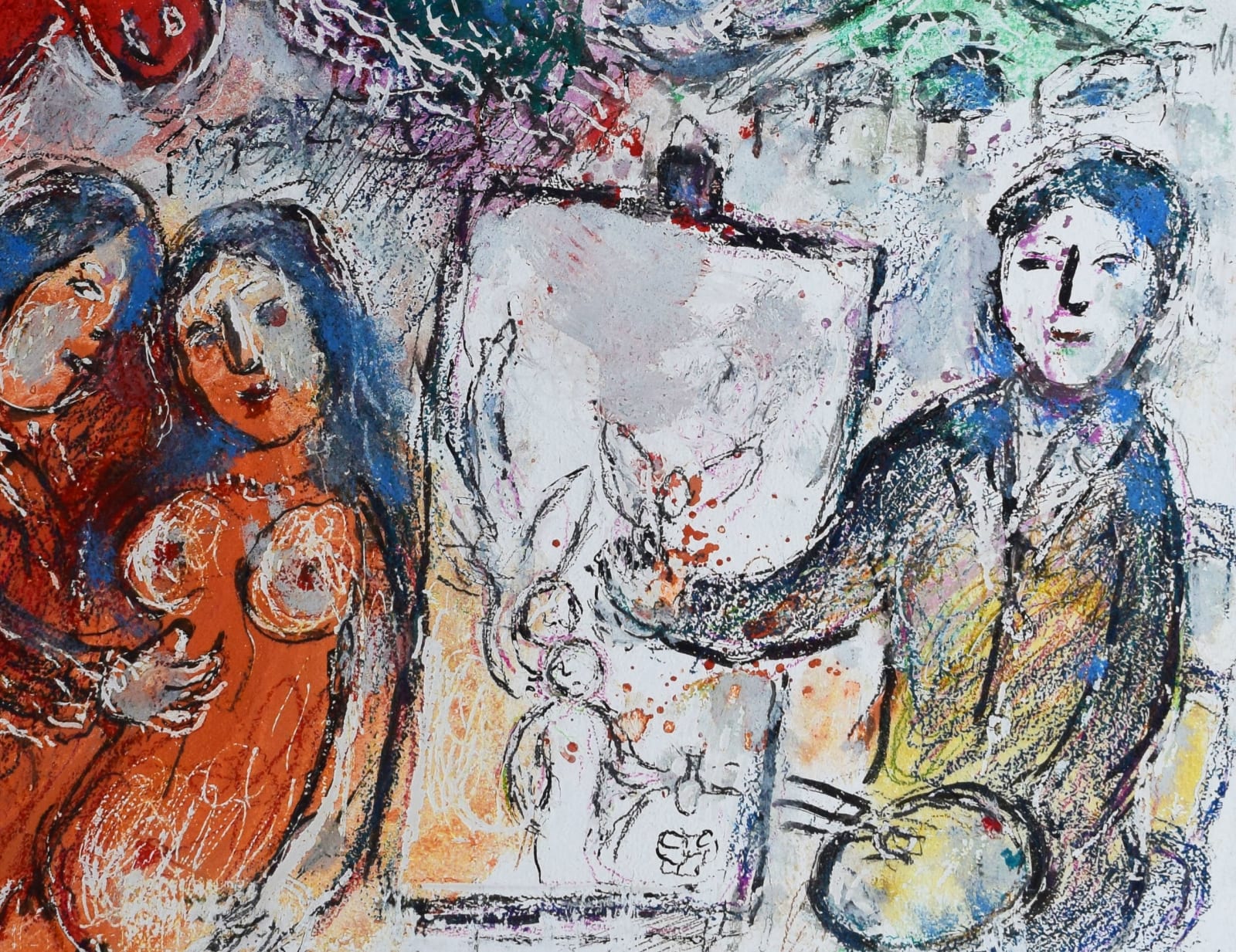 MARC CHAGALL, Angel and Lovers meeting at the Painter's House | Ange et amoureux au rendez-vous chez le peintre, 1980