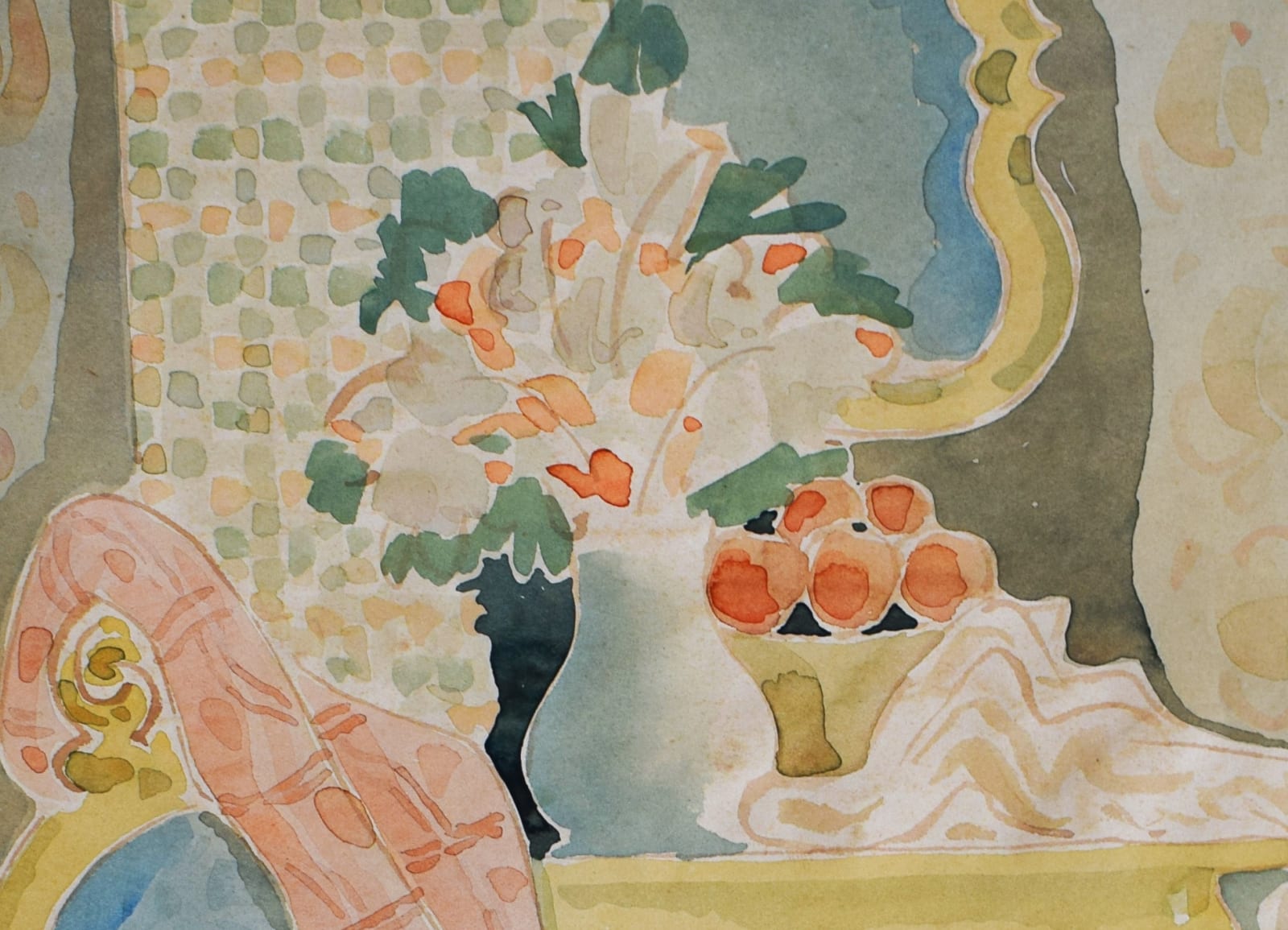 BÉLA KÁDÁR, Interior with Mirror, Flowers and Armchair