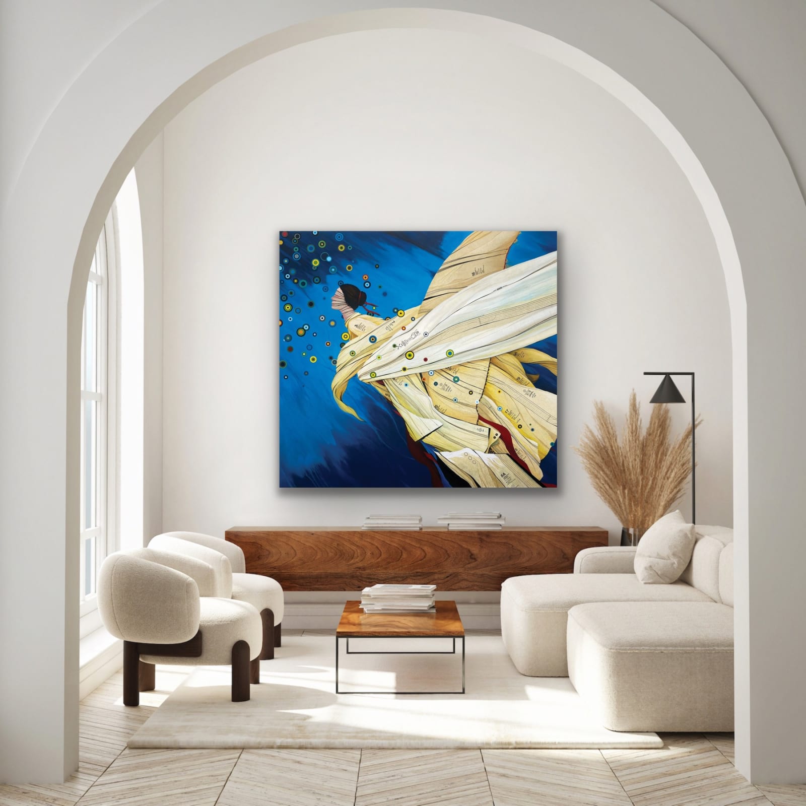 virtual placement of artwork on a living room wall