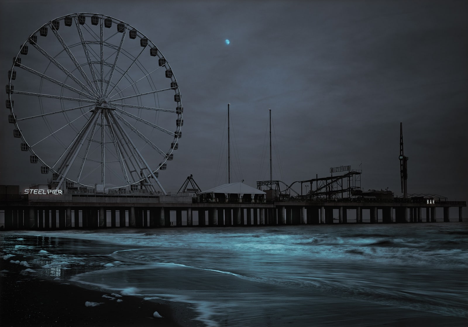 Michael Massaia pier and ferris wheel in the moonlight