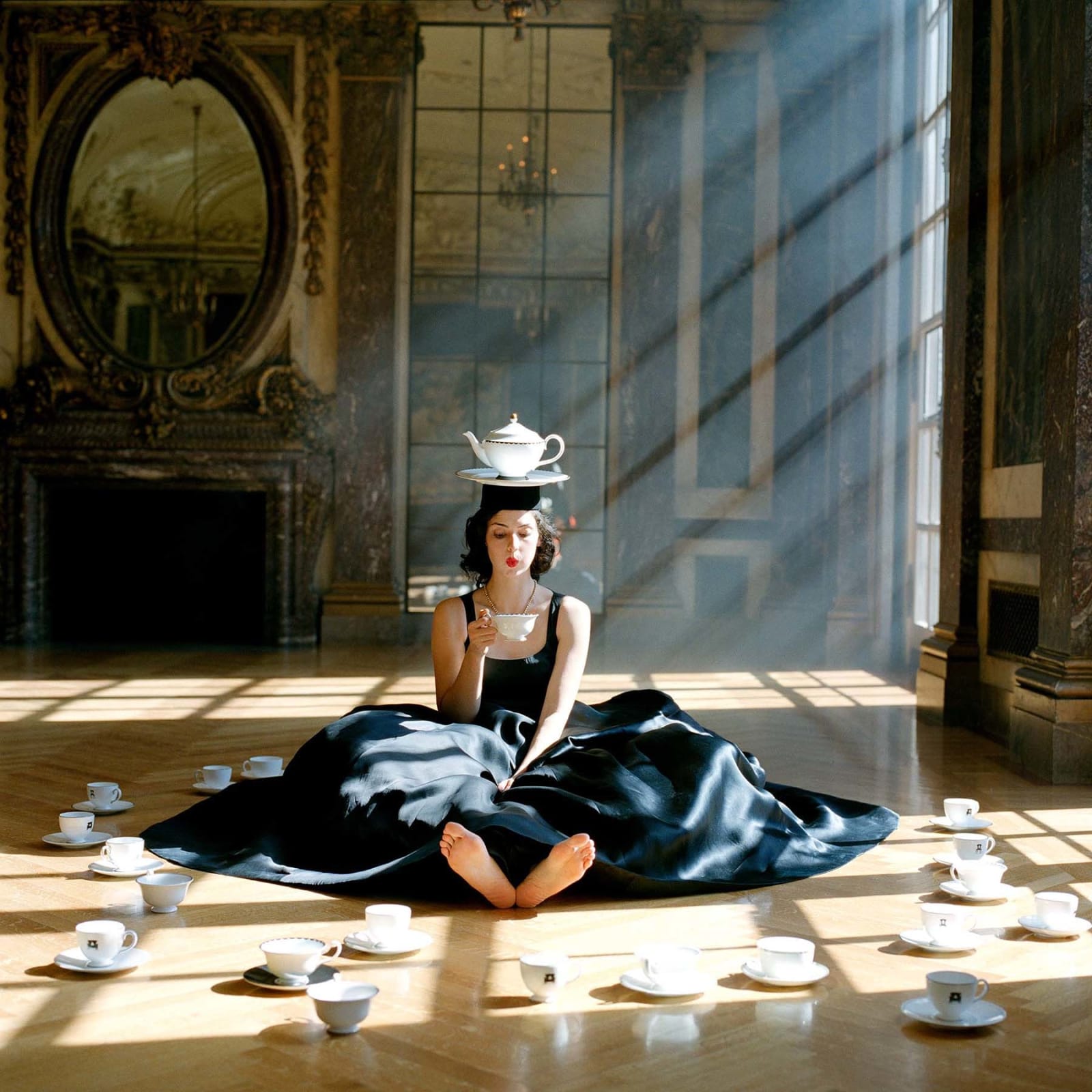 Zoe balancing teapot on Head Rodney Smith photograph buy here Sun Valley Art gallery Gilman Contemporary