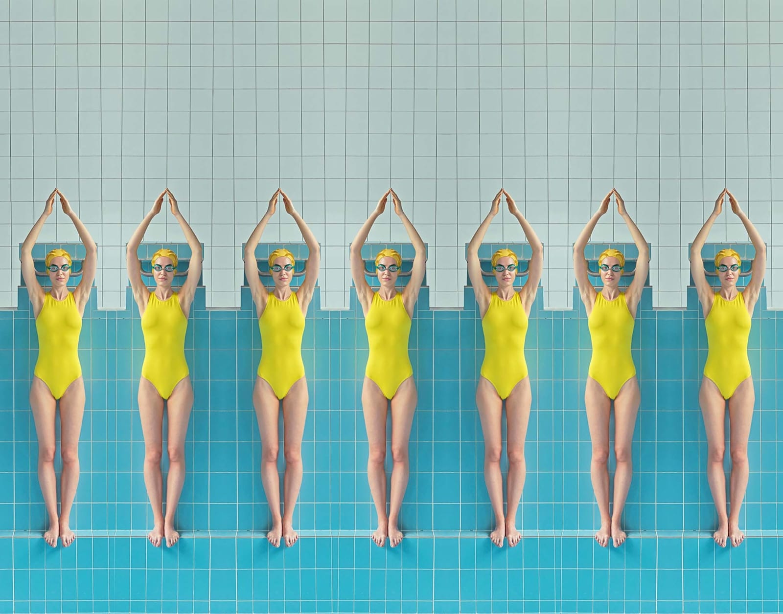 women in yellow swimsuits Swimming pool series Slovakian Photographer Maria Svarbova buy original prints here Gilman Contemporary Sun Valley art gallery