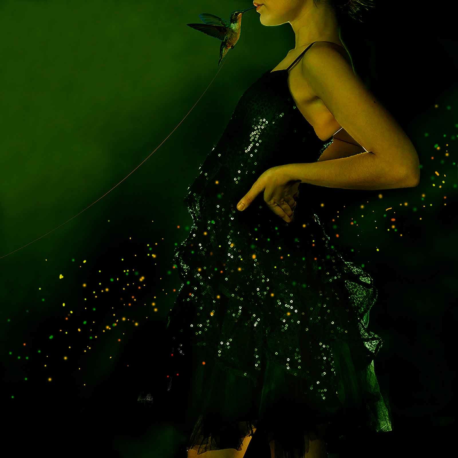 Tom Chambers Sweet Nectar photography girl and hummingbird buy here Gilman Contemporary Sun Valley art gallery