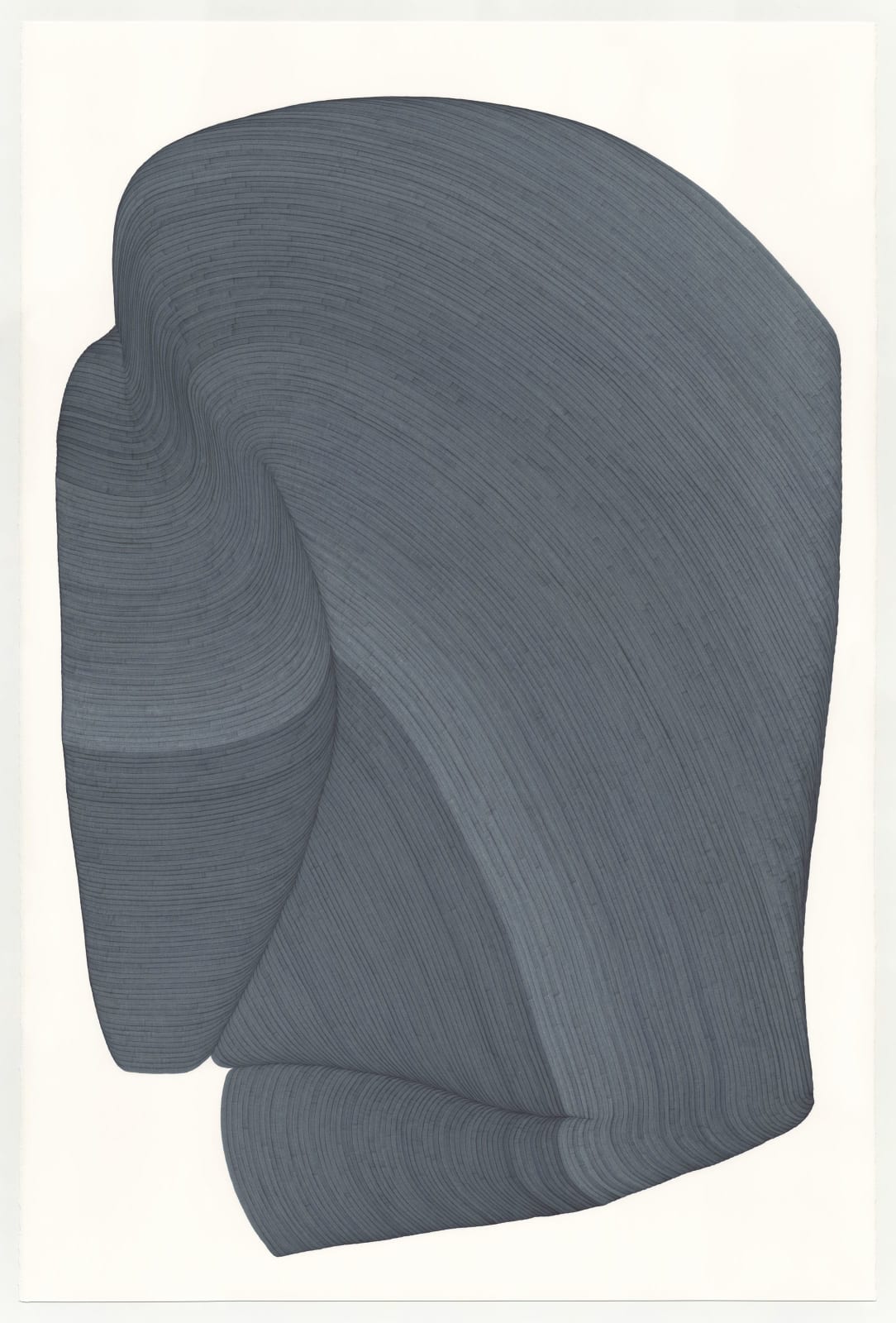 Charcoal colored shape with white background, Pigmented ink on watercolor paper by Dana Piazza available at Gilman contemporary