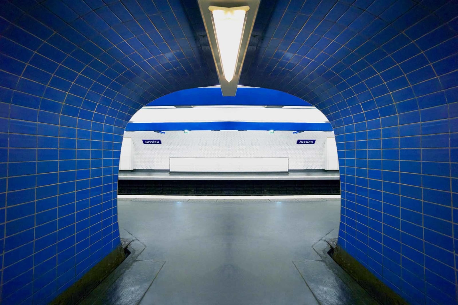 metro hallway with blue tile Paris photo