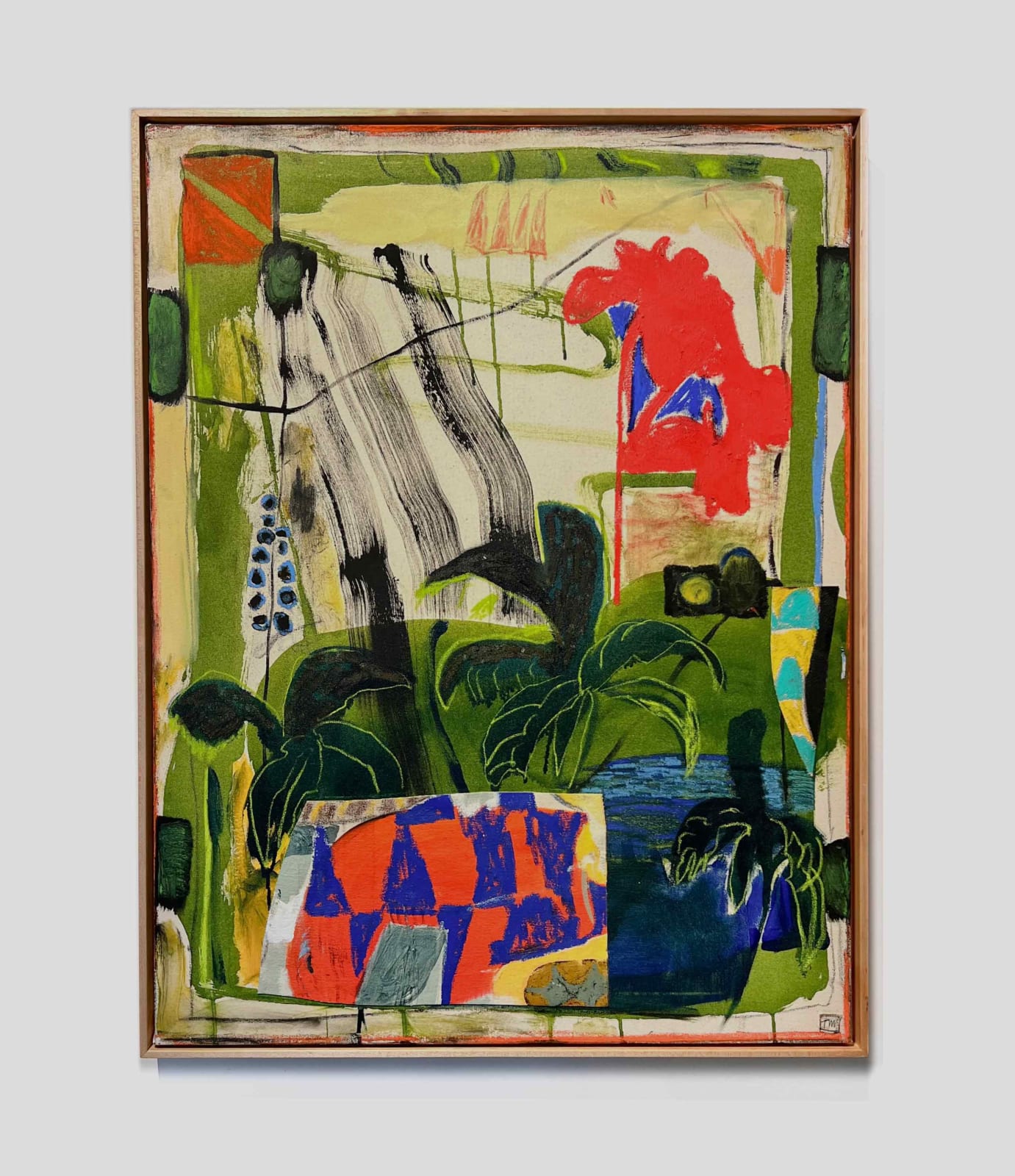 Thai Mainhard ramed floral and abstract painting green leaves available at Gilman Contemporary