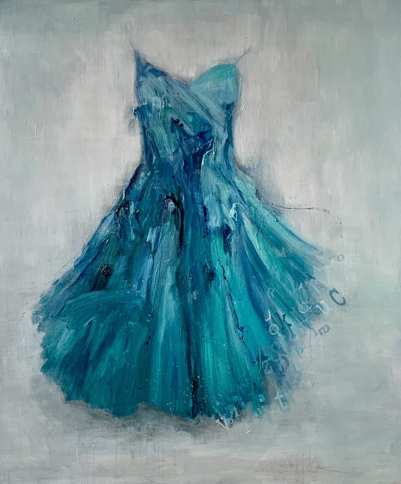 Laura Schiff Bean blue dress painting