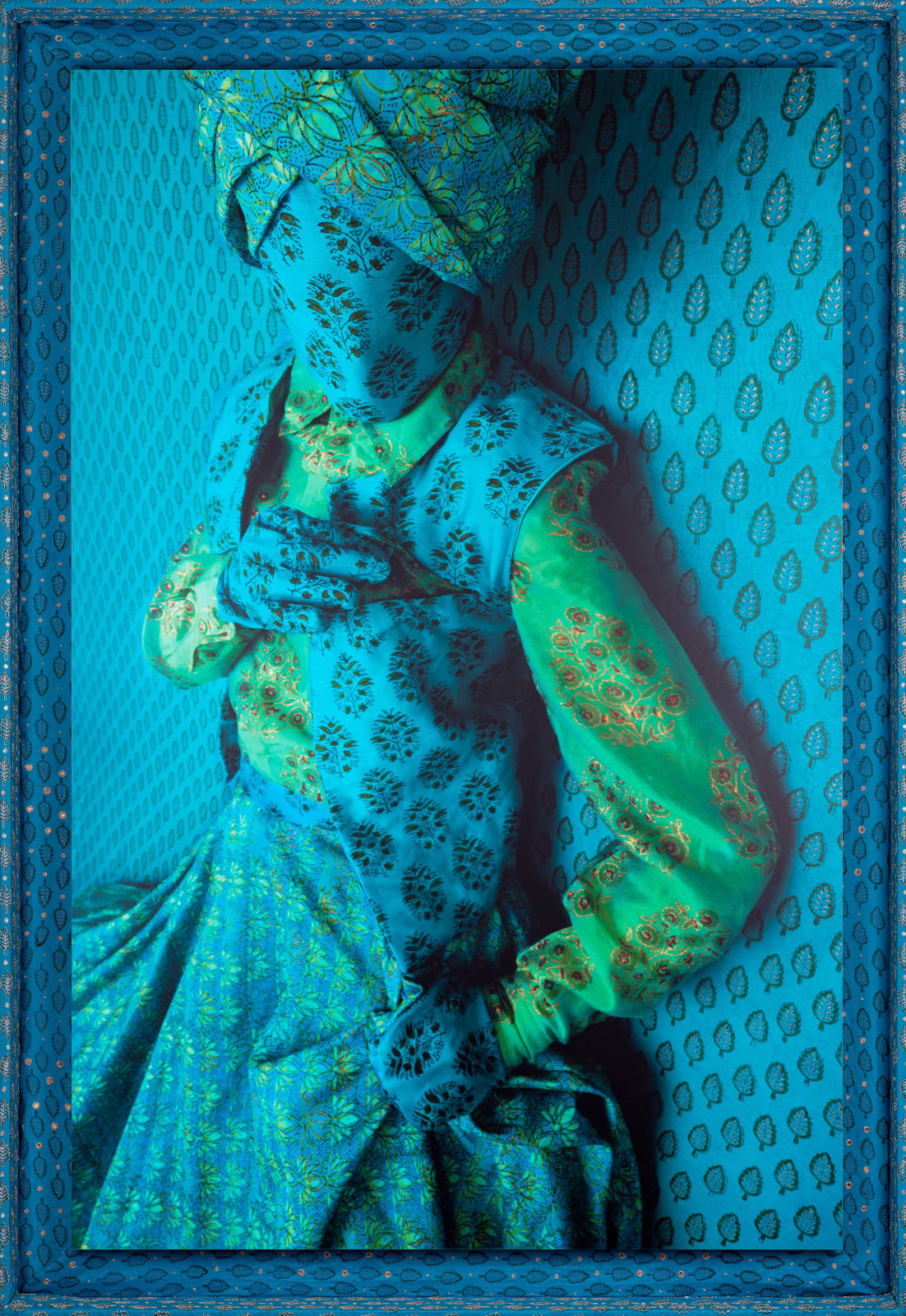 Alia Ali Gilman Contemporary blue portrait with fabtic