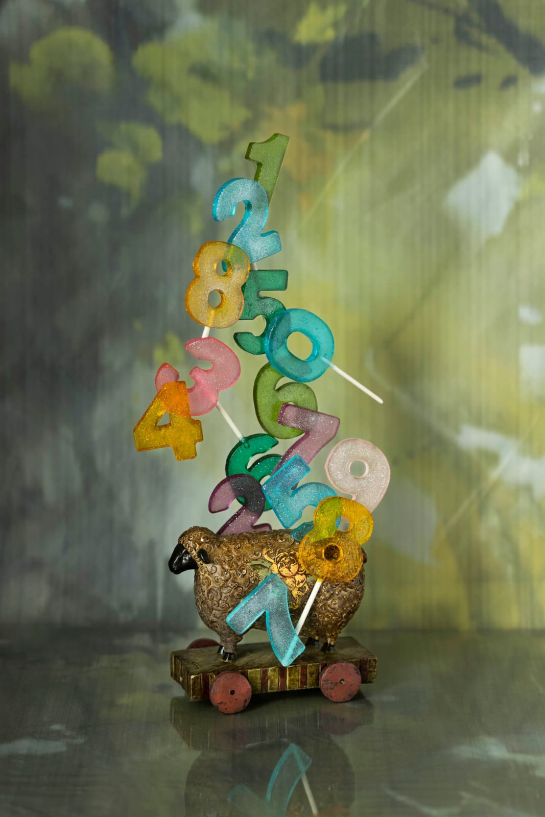 jp terlizzi playful photo of number candies stacked on sheep
