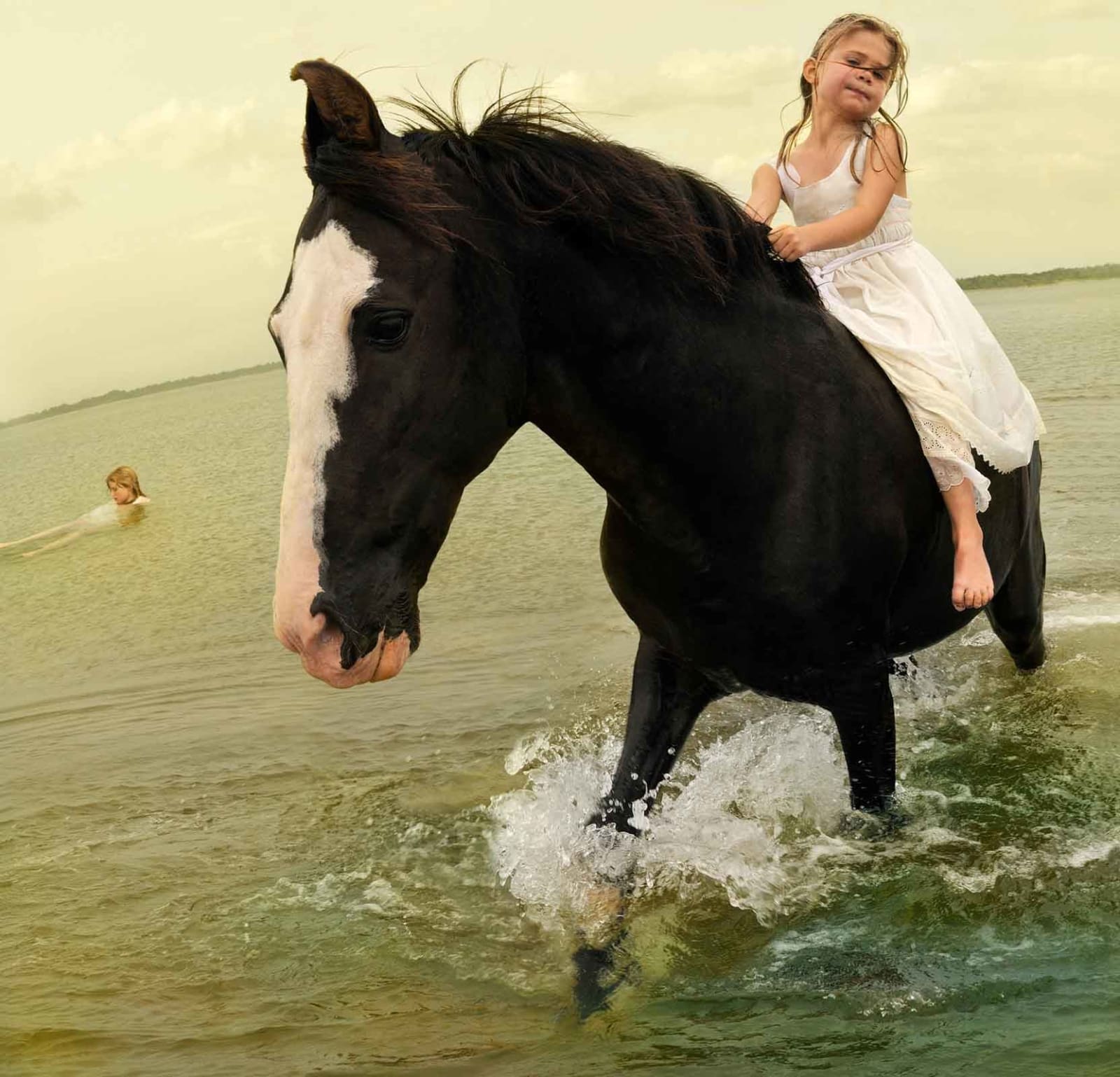 Tom Chambers Marwari Stallion girl riding horse in water buy here Gilman Contemporary Sun Valley Idaho art gallery