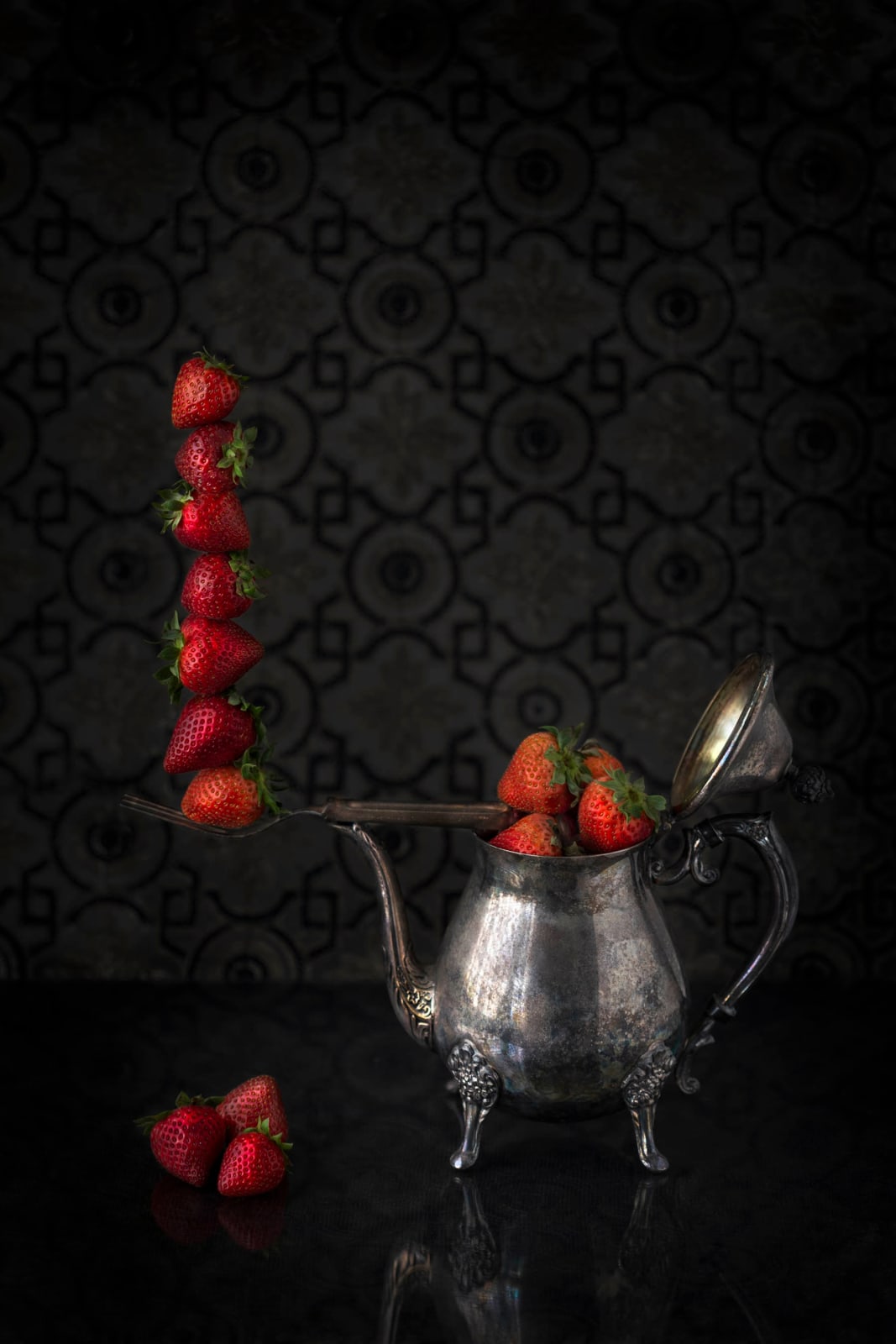 JP Terlizzi photo strawberries and silver teapot