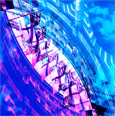 union jack london photo purple blue