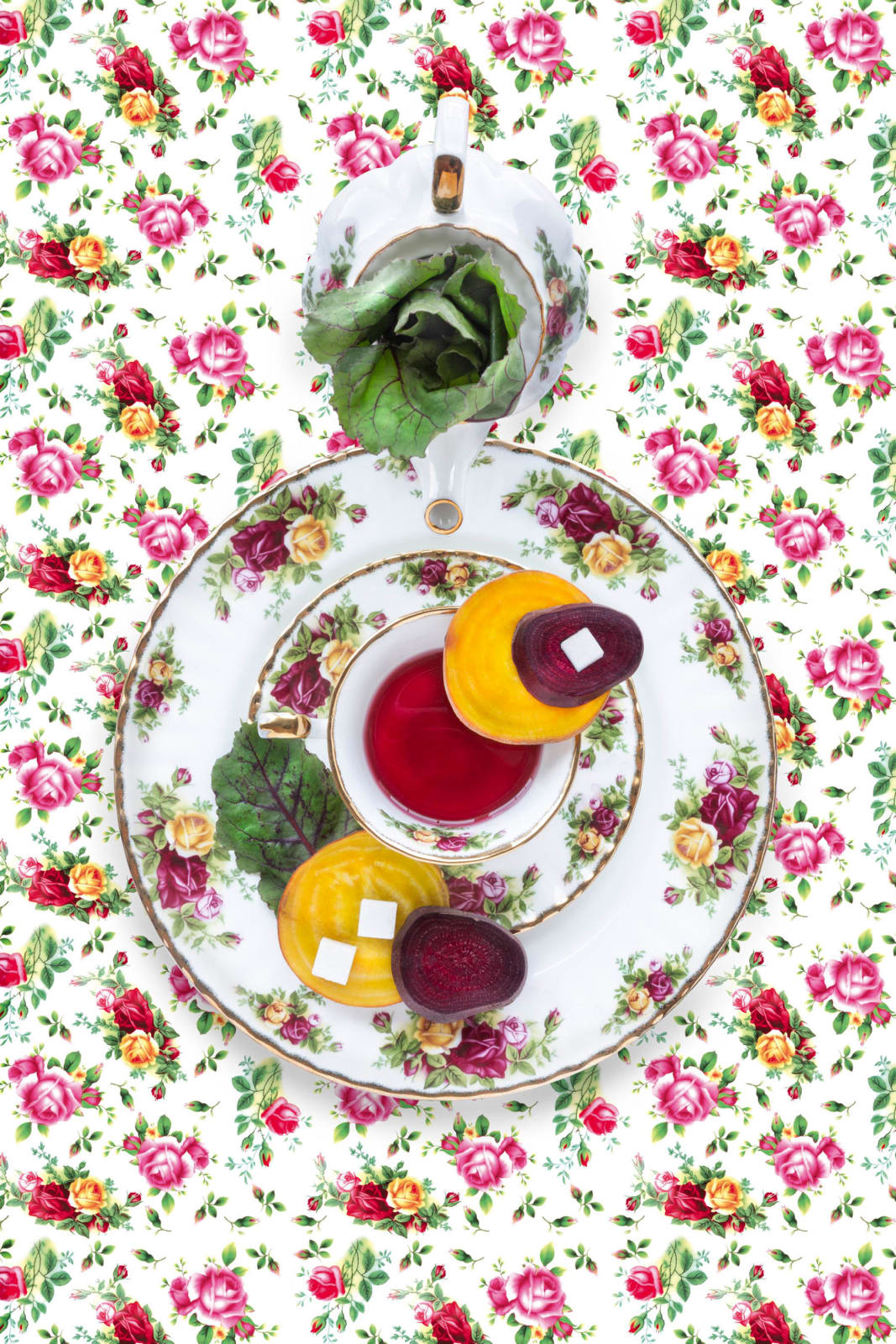 beets sliced on rose heirloom dishes by rjp terlizzi