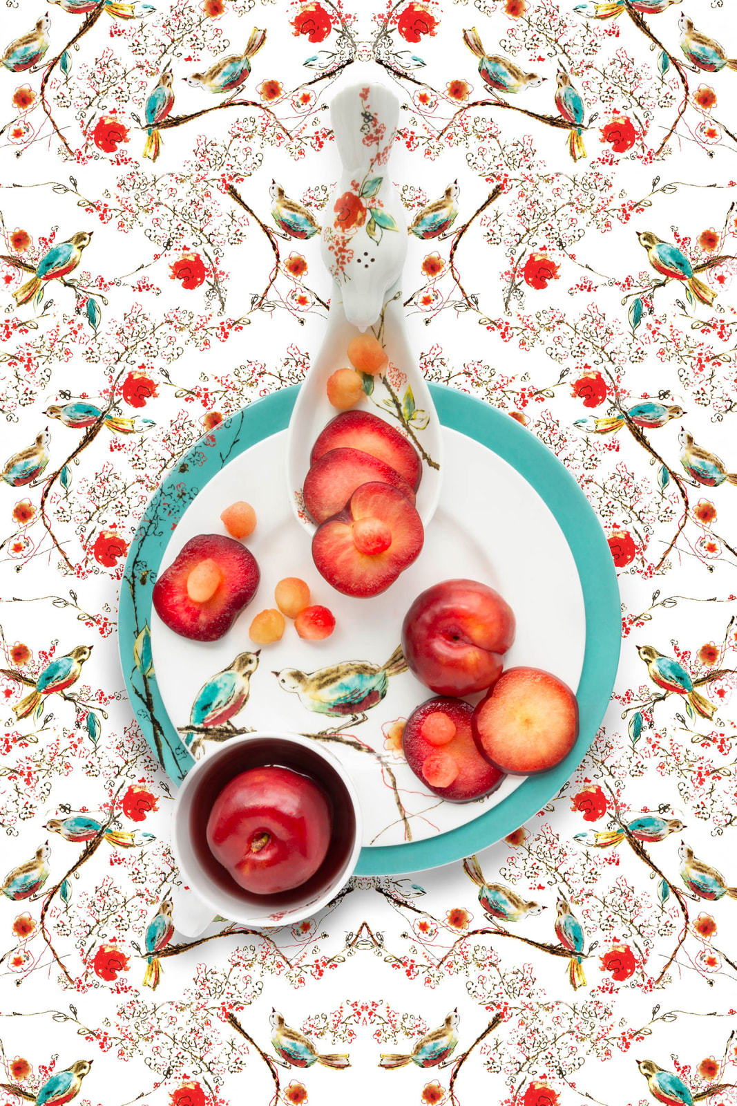 jp terlizzi lenox chirp plate and gravy dish with plums